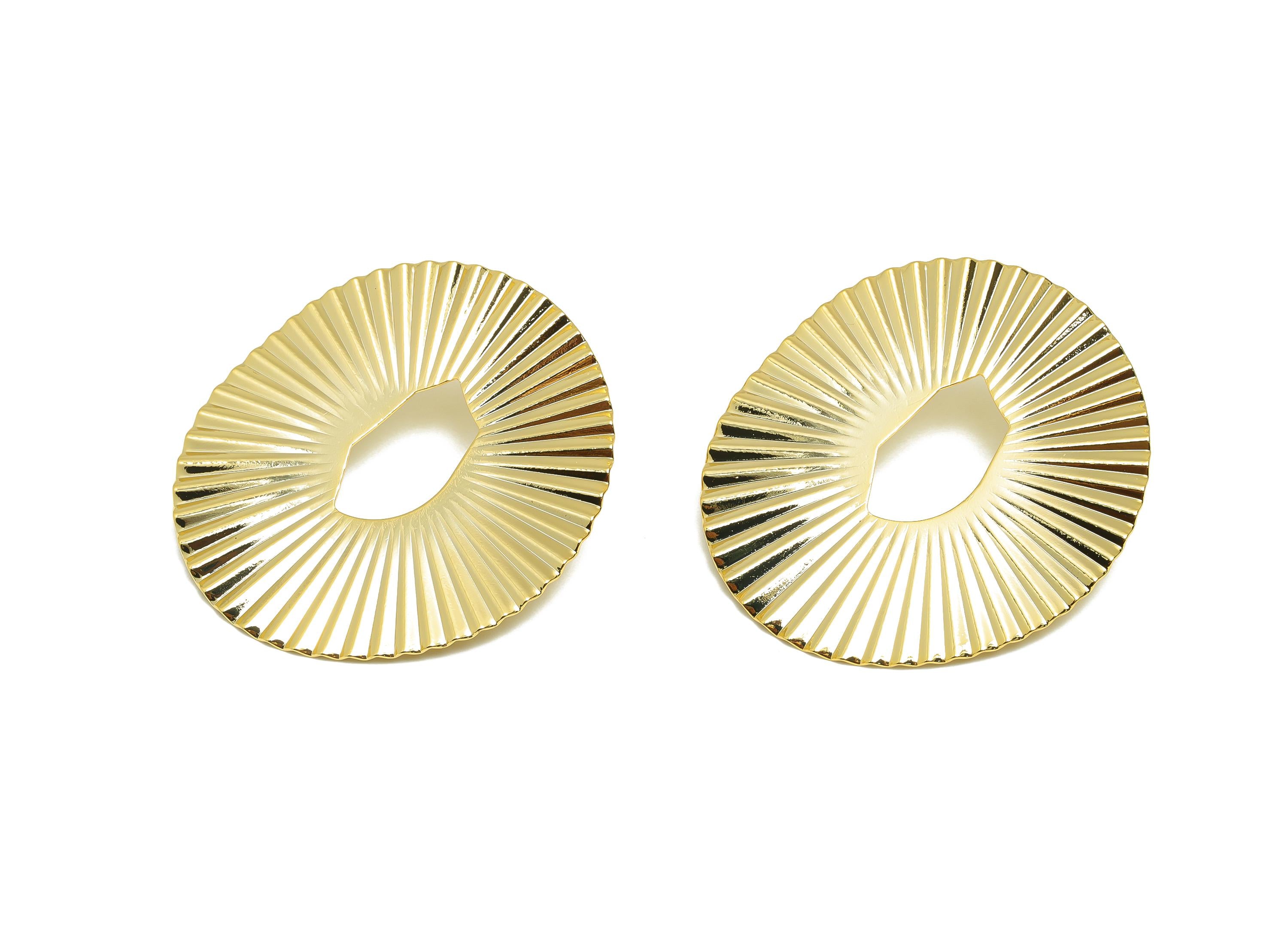 Brass Irregular Earring - Gold Textured Oval Earring Post - Daily Wear Earring Stud - 18K Real Gold Plating - 41.91x37.8x0.82mm - RGP9126 - DOMEDBAZAAR