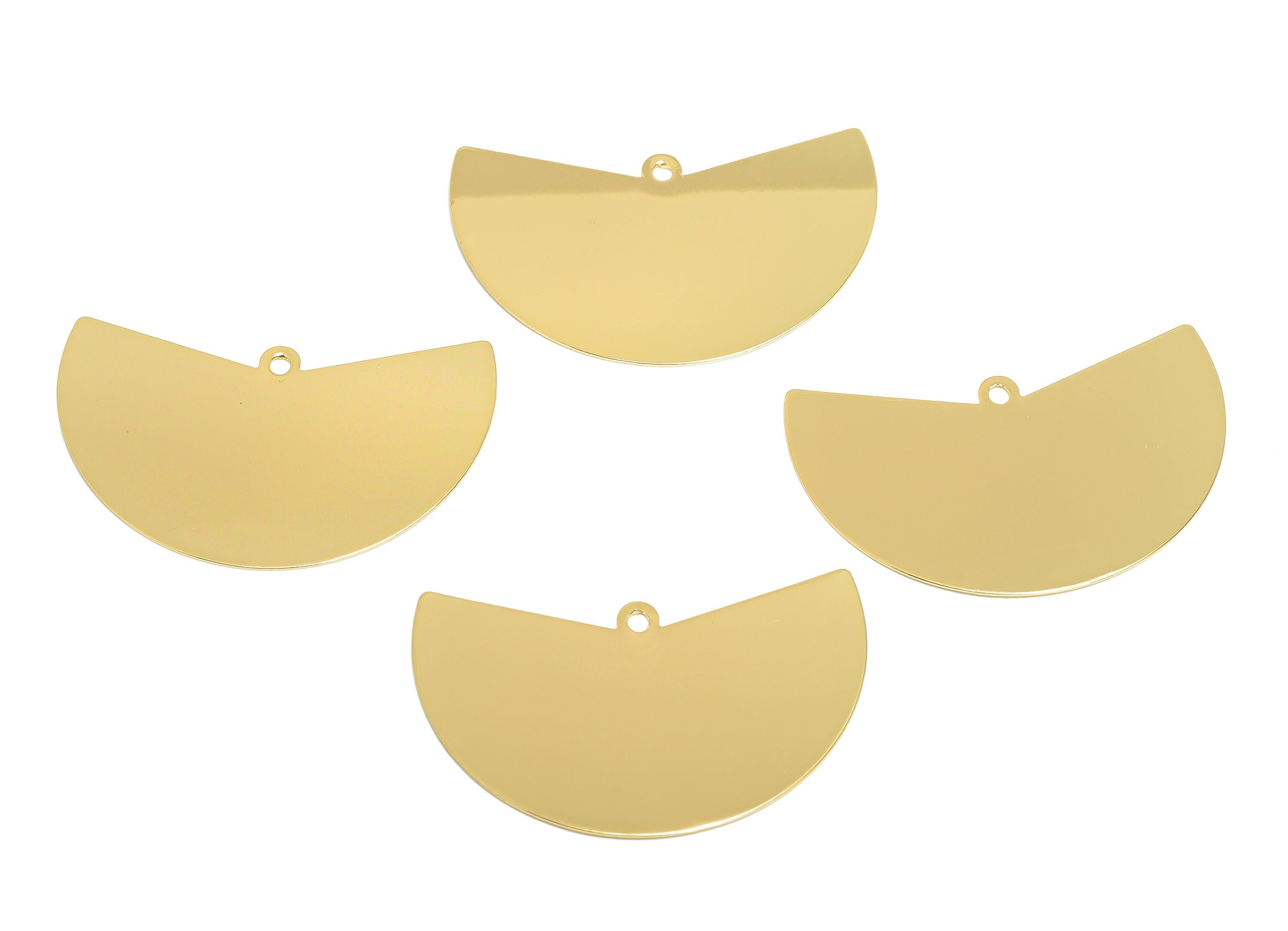Semi Circle Pendant - Brass Customizable Geometry Charm - Half Moon Jewelry - DIY Jewelry - 18K Real Gold Plated - 38x24x0.5mm - RGP9299 - DOMEDBAZAAR