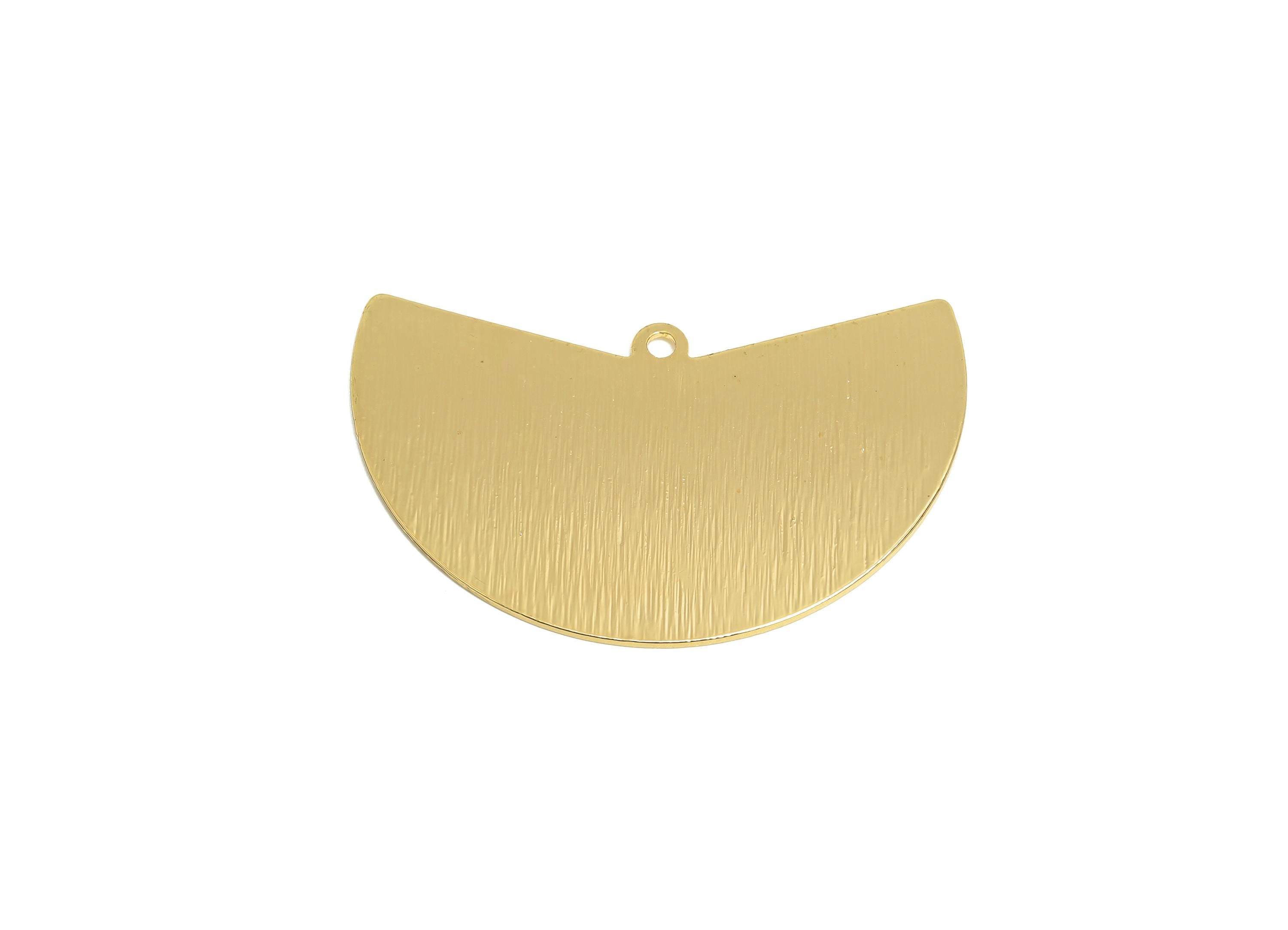 Semi Circle Pendant - Brass Textured Geometry Charm - Half Moon Jewelry - DIY Jewelry - 18K Real Gold Plated - 38x24x0.8mm - RGP9300 - DOMEDBAZAAR