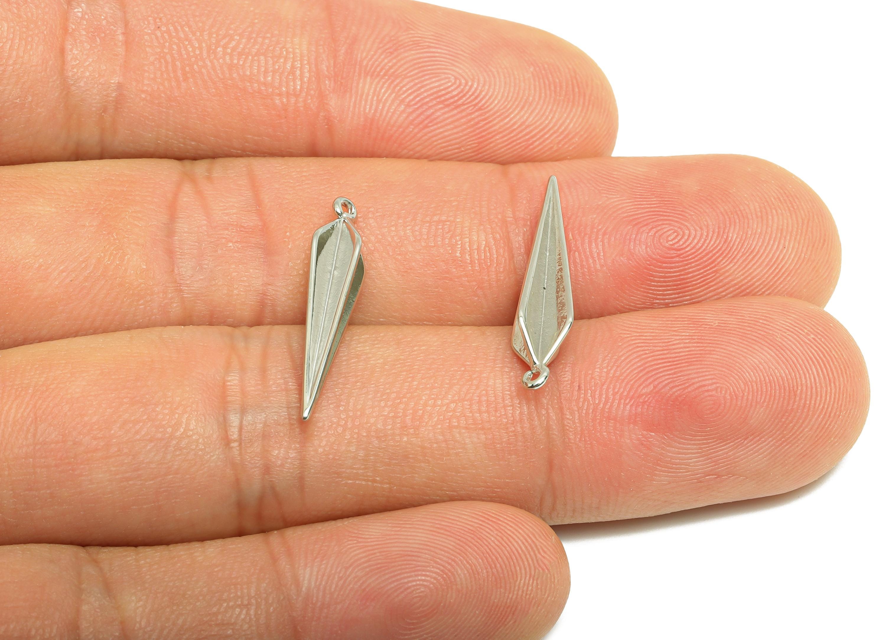 Brass Pointed Earring Charm - Brass Tapered Spike Pendant - Silver Spike Modern Charm - 18K Real White Gold Plated - 23x6x4.3mm - RGP9306 - DOMEDBAZAAR