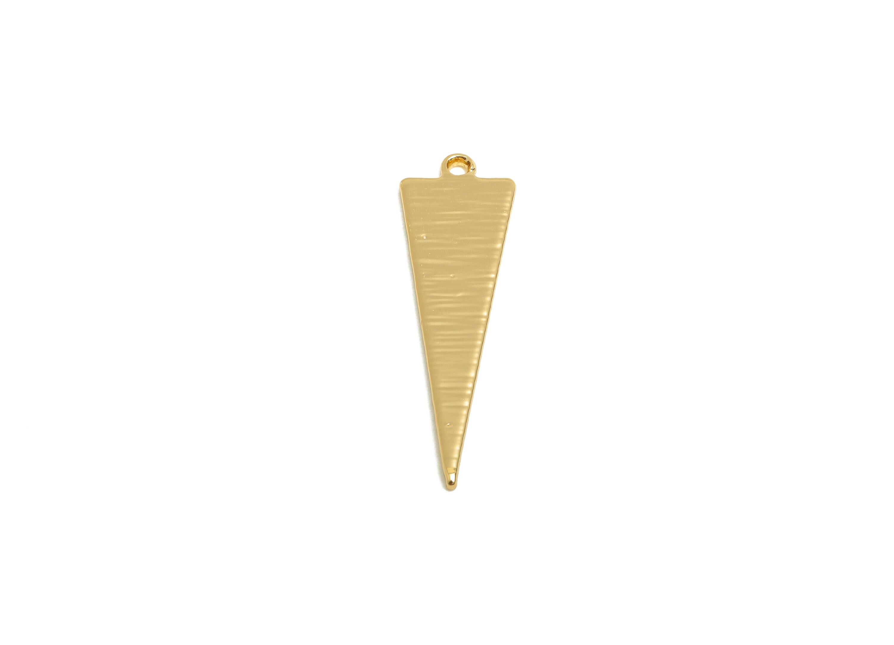 Gold Triangle Pendant - Brass Customizable Geometry Charm - Textured Gold Charm - DIY Jewelry - 18K Real Gold Plated - 23x7x1mm - RGP9308 - DOMEDBAZAAR