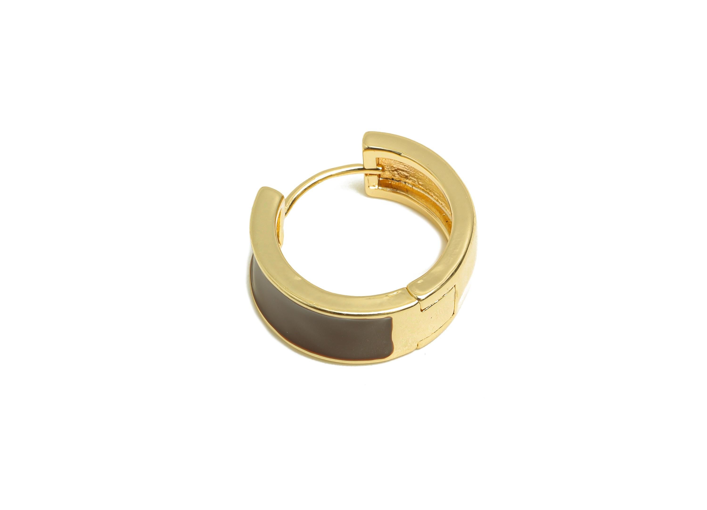 Brass Hoop Huggie Earring - Brass Enamel Hoop Clasp  Earring - Trendy Chunky Hoop Earring - 18K Real Gold Plated - 15.5x15.2x6mm - RGP9320