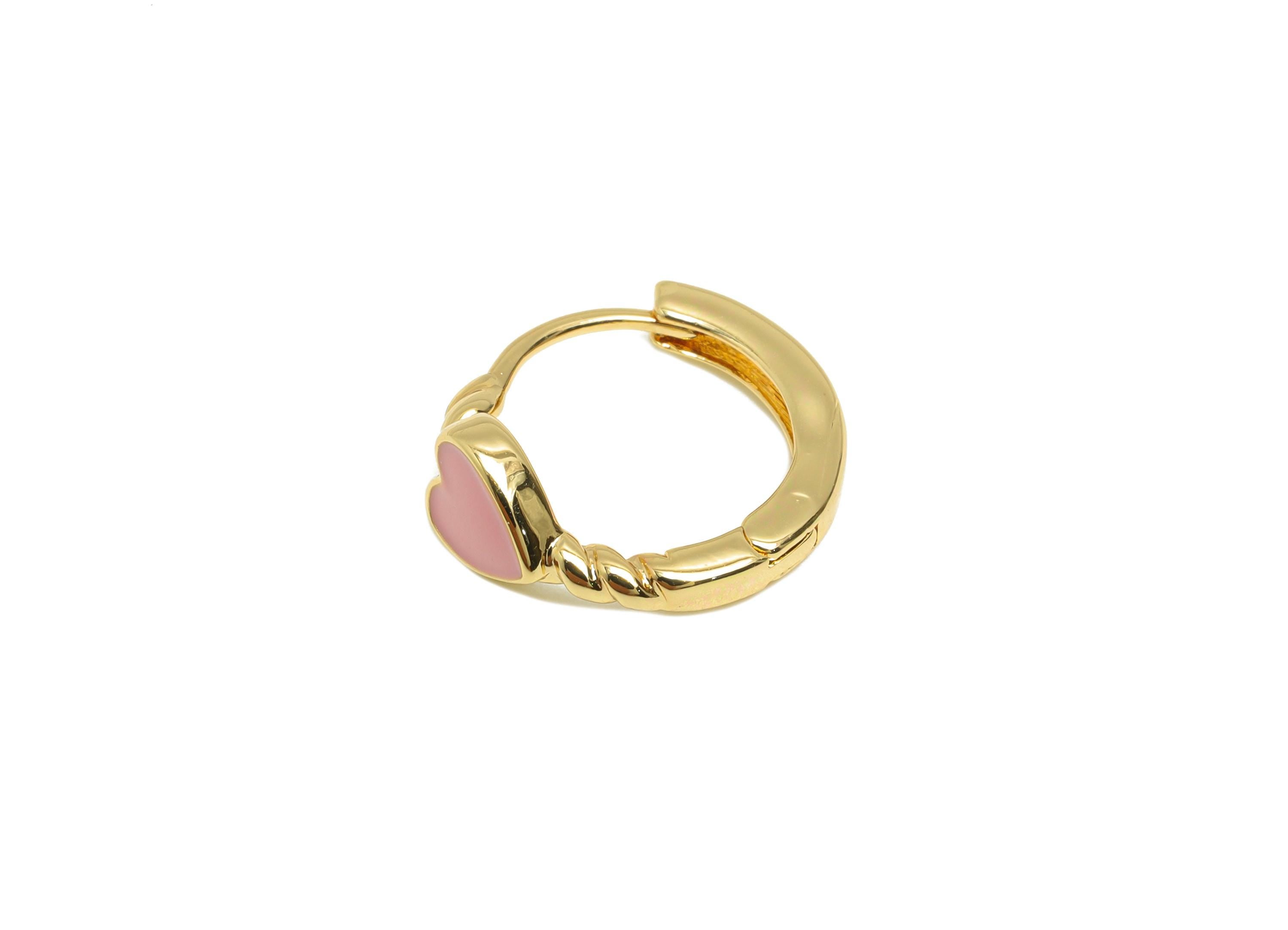 Heart Hoop Huggie Earring - Brass Enamel Hoop Clasp  Earring - Romantic Huggie Hoop Earring - 18K Real Gold Plated - 13.91x12x5mm - RGP9321