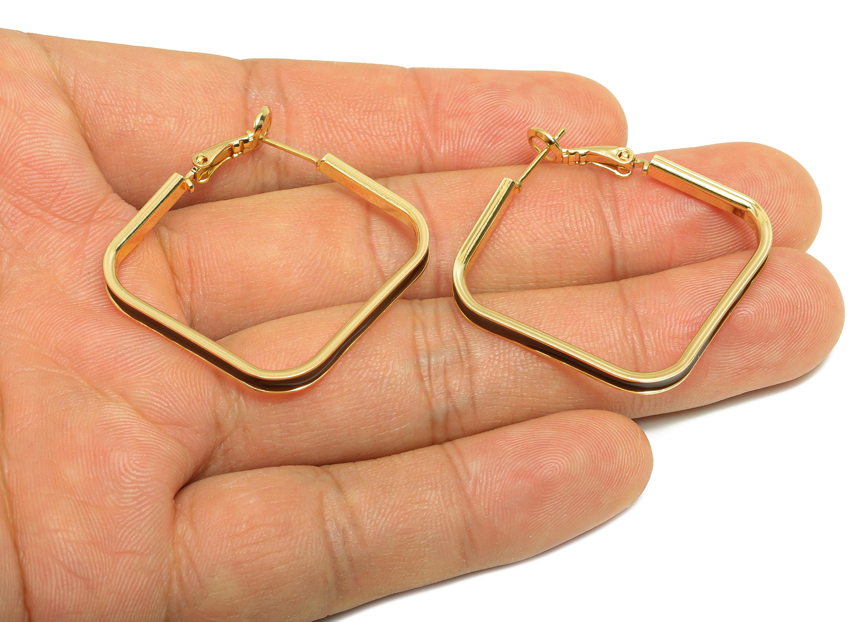 Brass Hoop Earring - Brass Enamel Geometry Hoop Clasp Earring - Trendy Square Hoop Earring - 18K Real Gold Plated - 38.5x34x3mm - RGP9323 - DOMEDBAZAAR