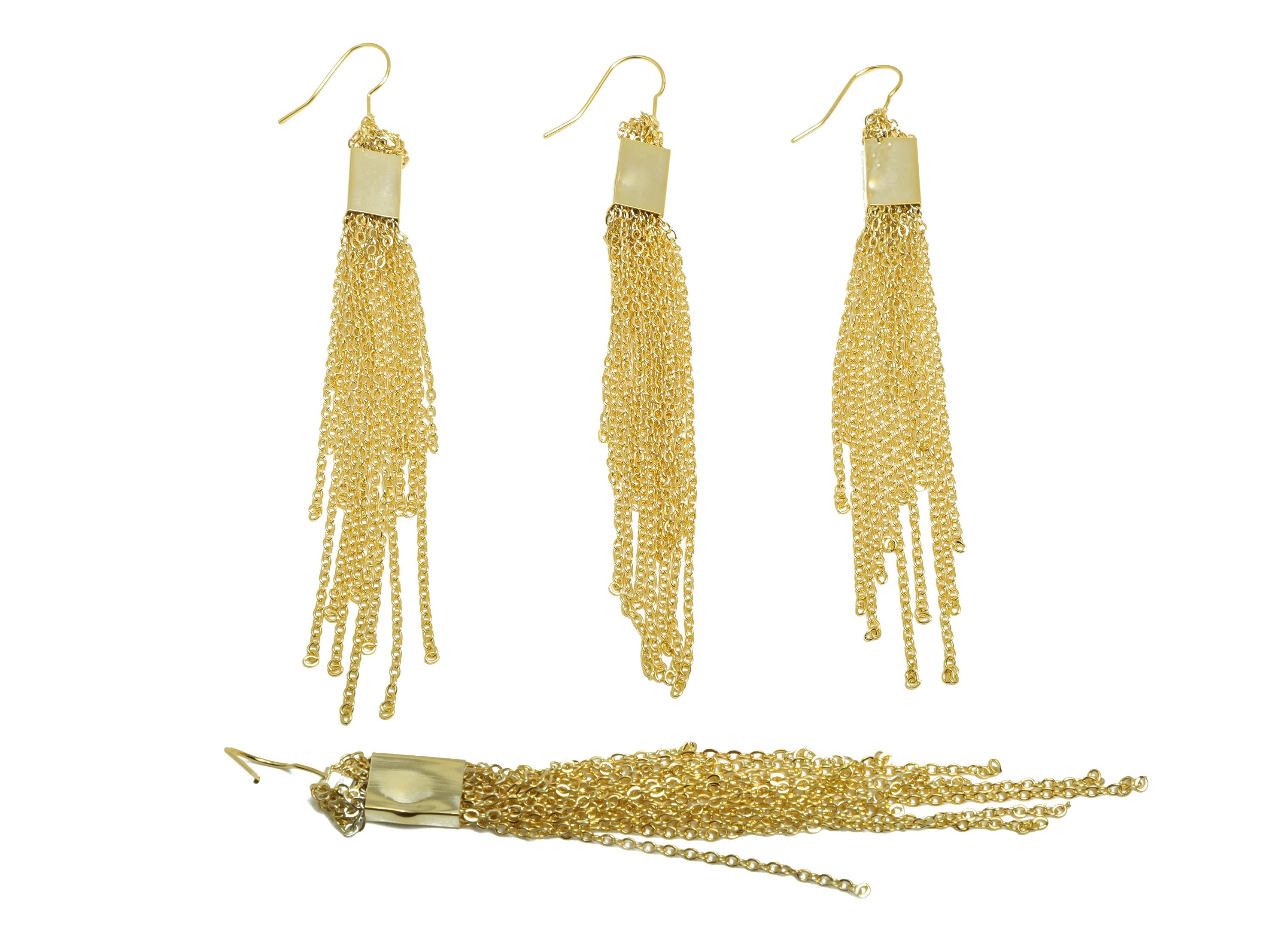 Gold Chain Tassel Earring - Brass Gold Tassel Earring Hook - Brass Chain Fringe Jewelry - 18K Real Gold Plating - 108x8.4x4mm - RGP9327 - DOMEDBAZAAR