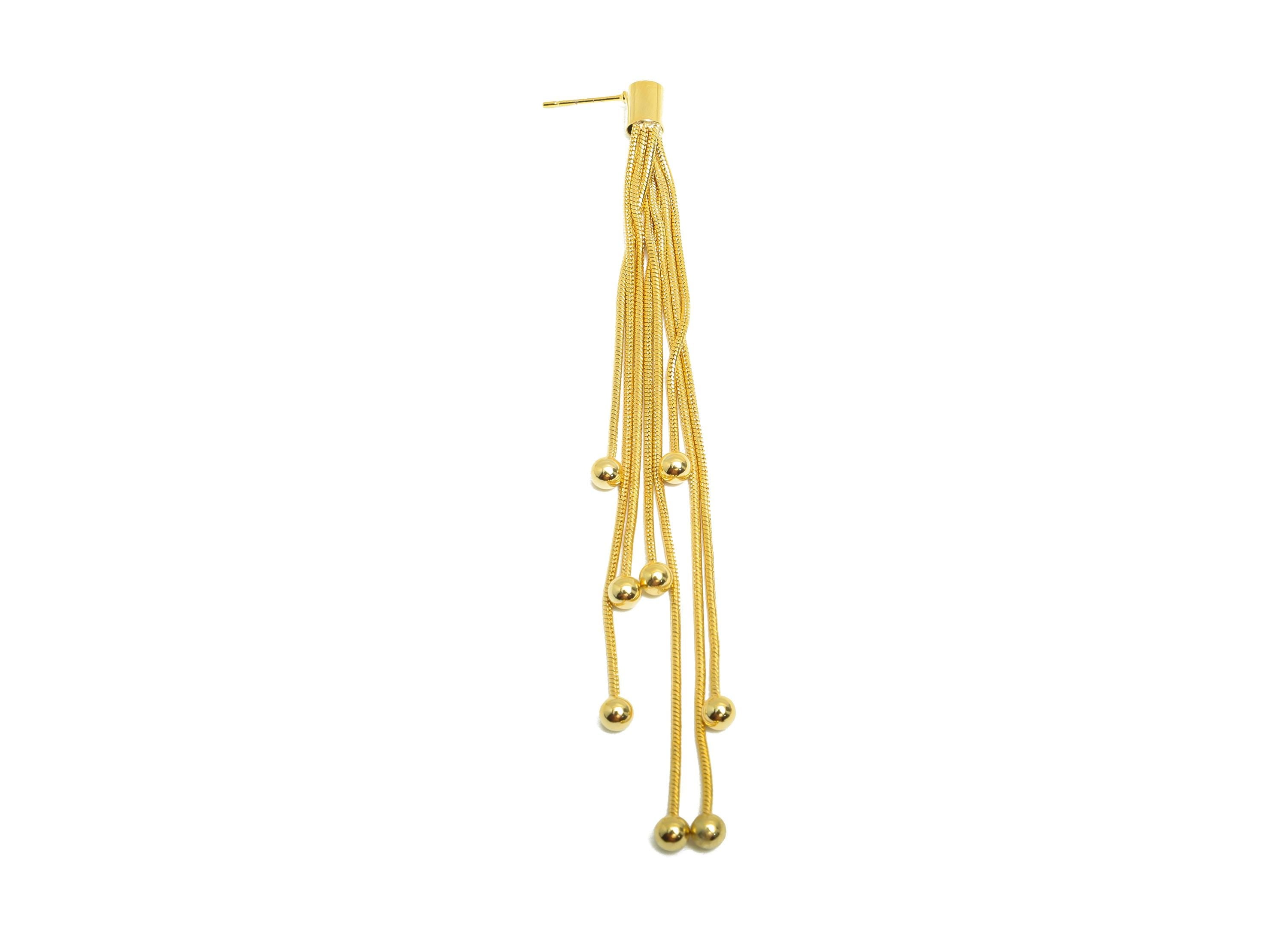 Elegant Dangle Earring Post - Brass Gold Tassel Earring Stud - Modern Beaded Fringe Earring - 18K Real Gold Plated - 104x5x5mm - RGP9328