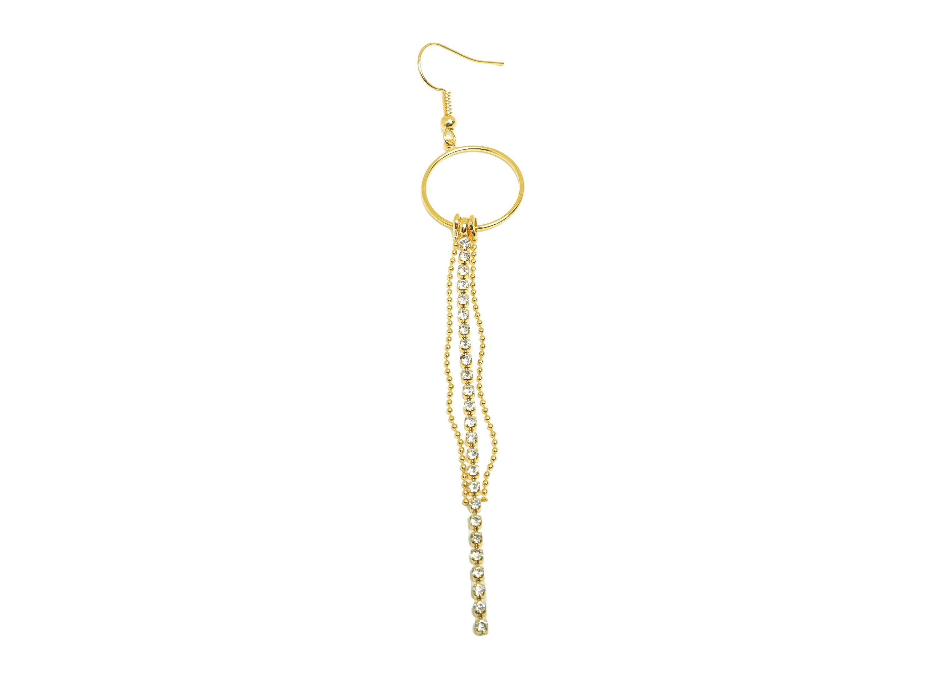 Zircon Chain Tassel Earring - Brass Gold Tassel Boho Earring Hook - Brass Beaded Chain Jewelry - 18K Real Gold Plating - 114x19x1mm -RGP9332