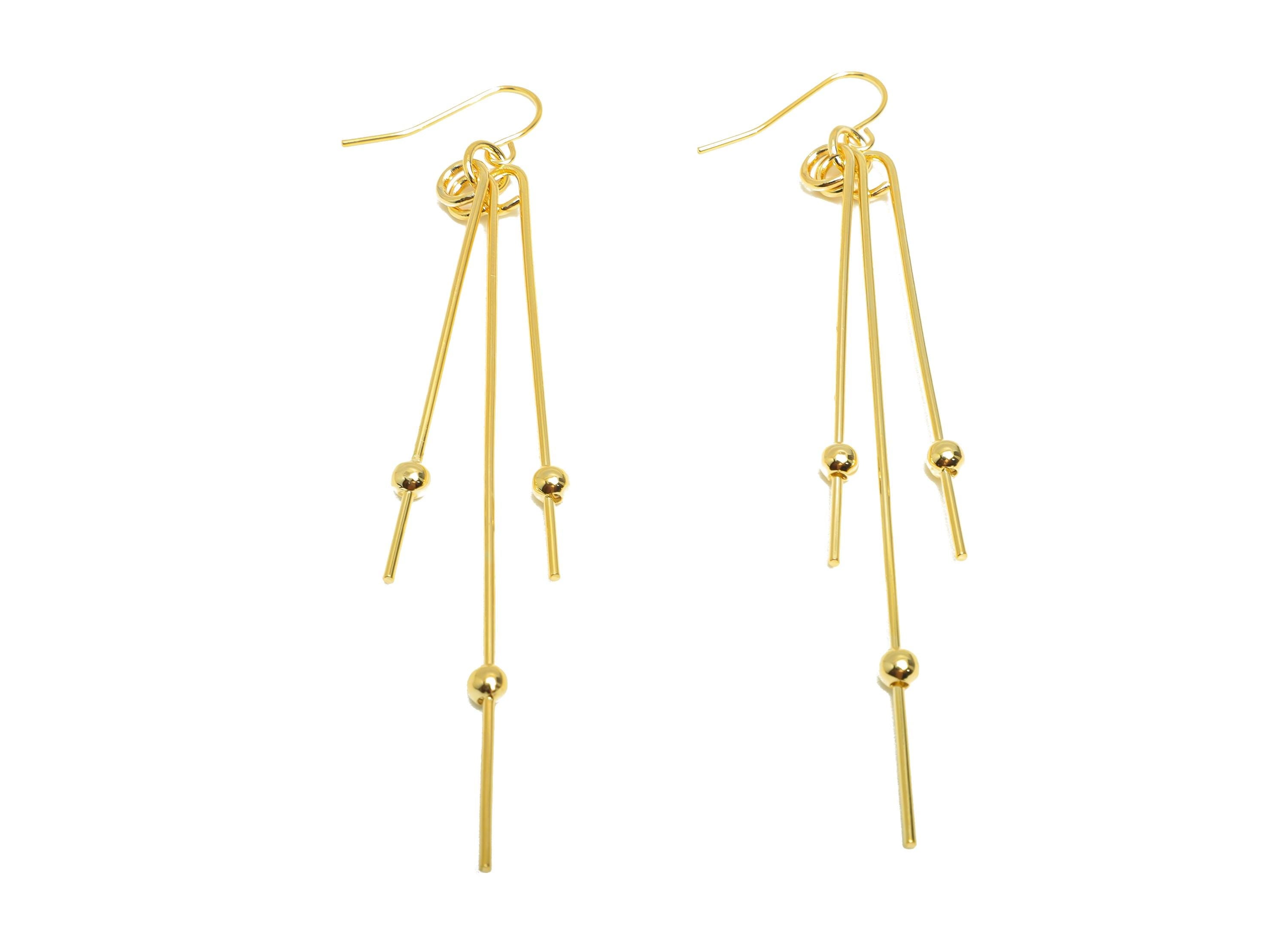 Brass Linear Dangle Earring Hook - Brass Gold Bar and Ball Earring Hook - Modern Gold Jewelry - 18K Real Gold Plating - 100x8x1mm - RGP9335 - DOMEDBAZAAR