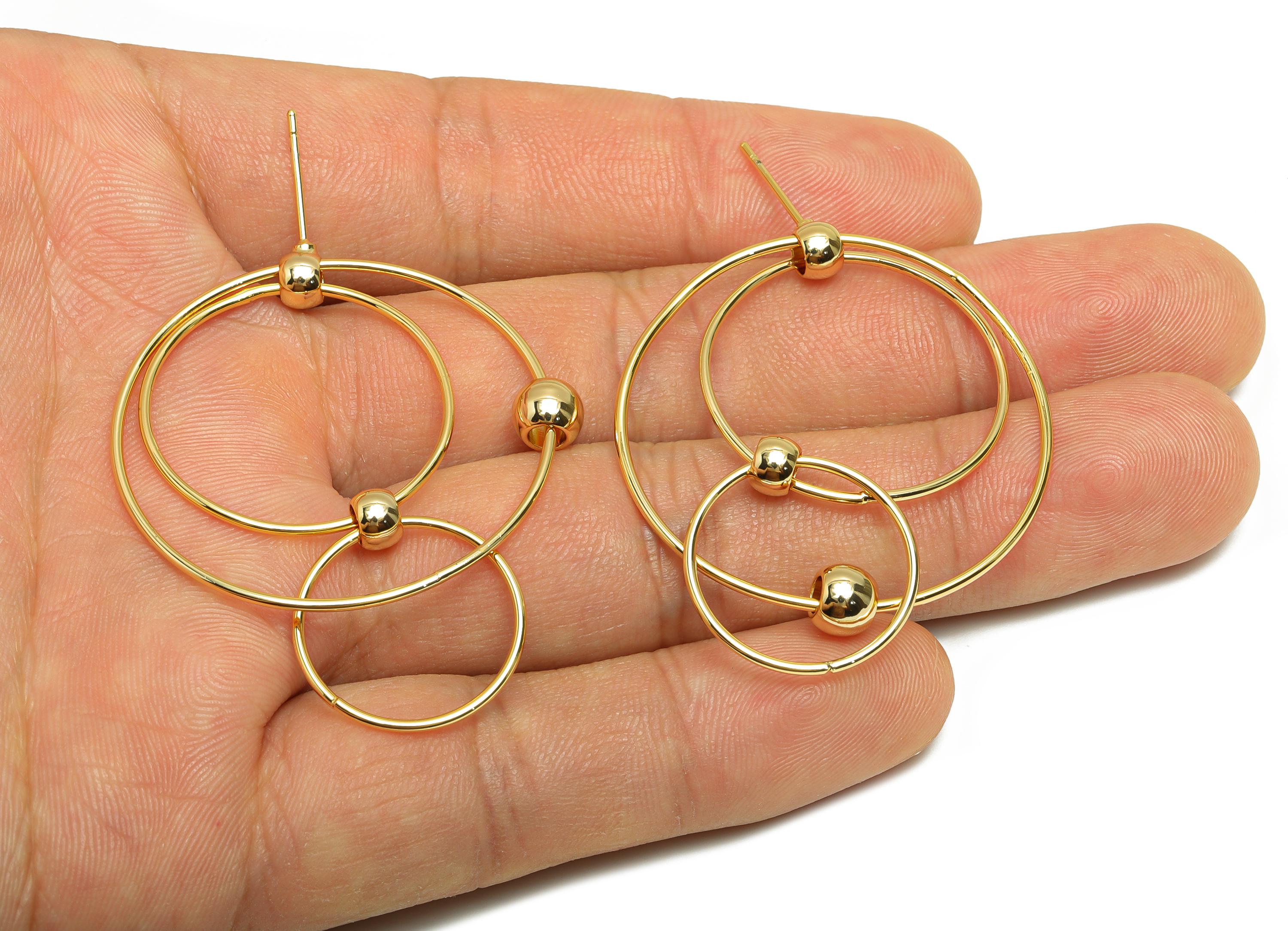 Brass Dangle Earring Stud - Brass Gold Minimalist Hoop Earring Post - Trendy Geometric Jewelry - 18K Real Gold Plating - 47x36x6mm - RGP9336 - DOMEDBAZAAR