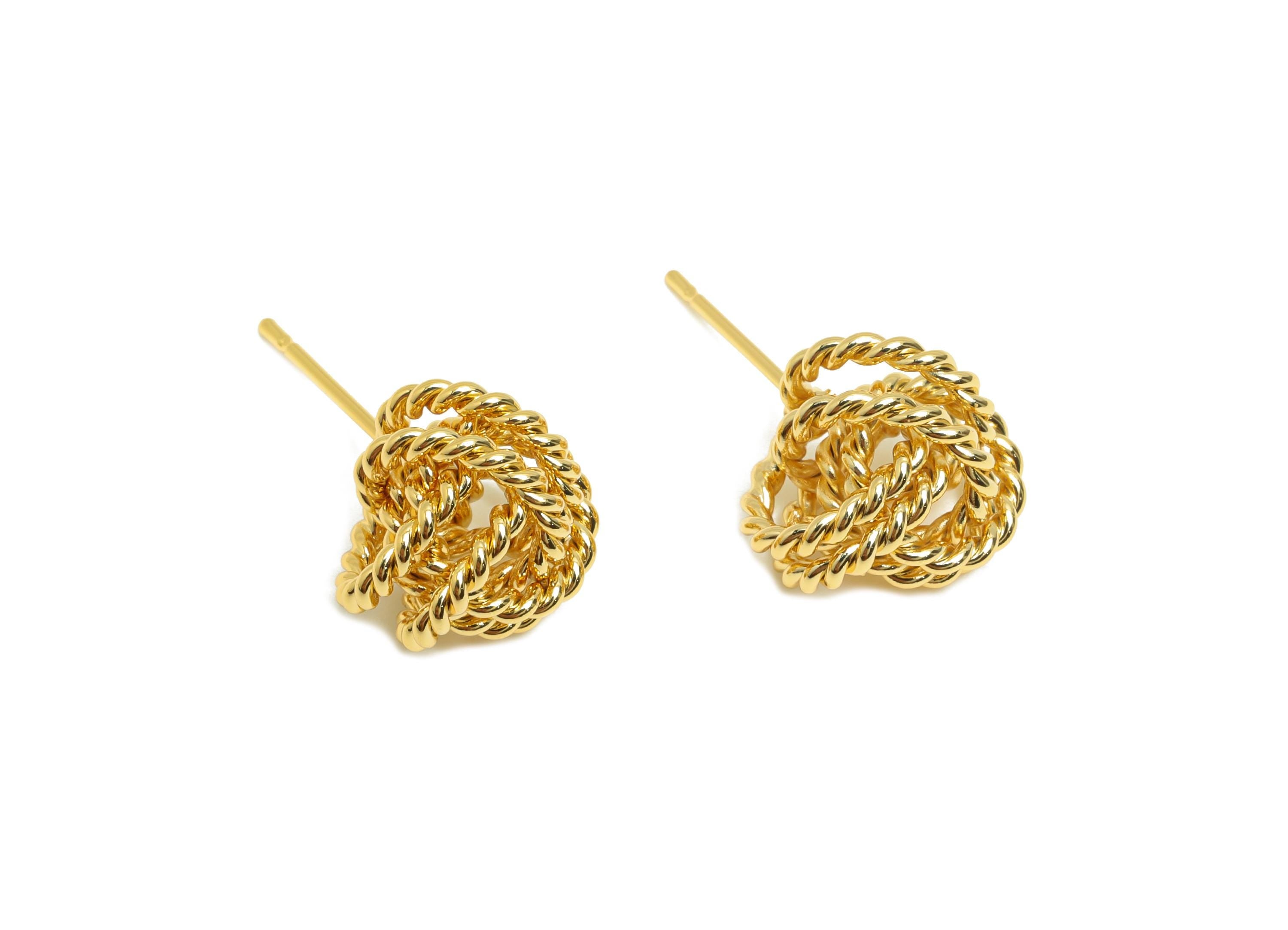 Twisted Rope Earring Stud - Brass Gold Braided Earring Post - Trendy Rope Texture Jewelry - 18K Real Gold Plating - 21x10x1.5mm - RGP9339 - DOMEDBAZAAR