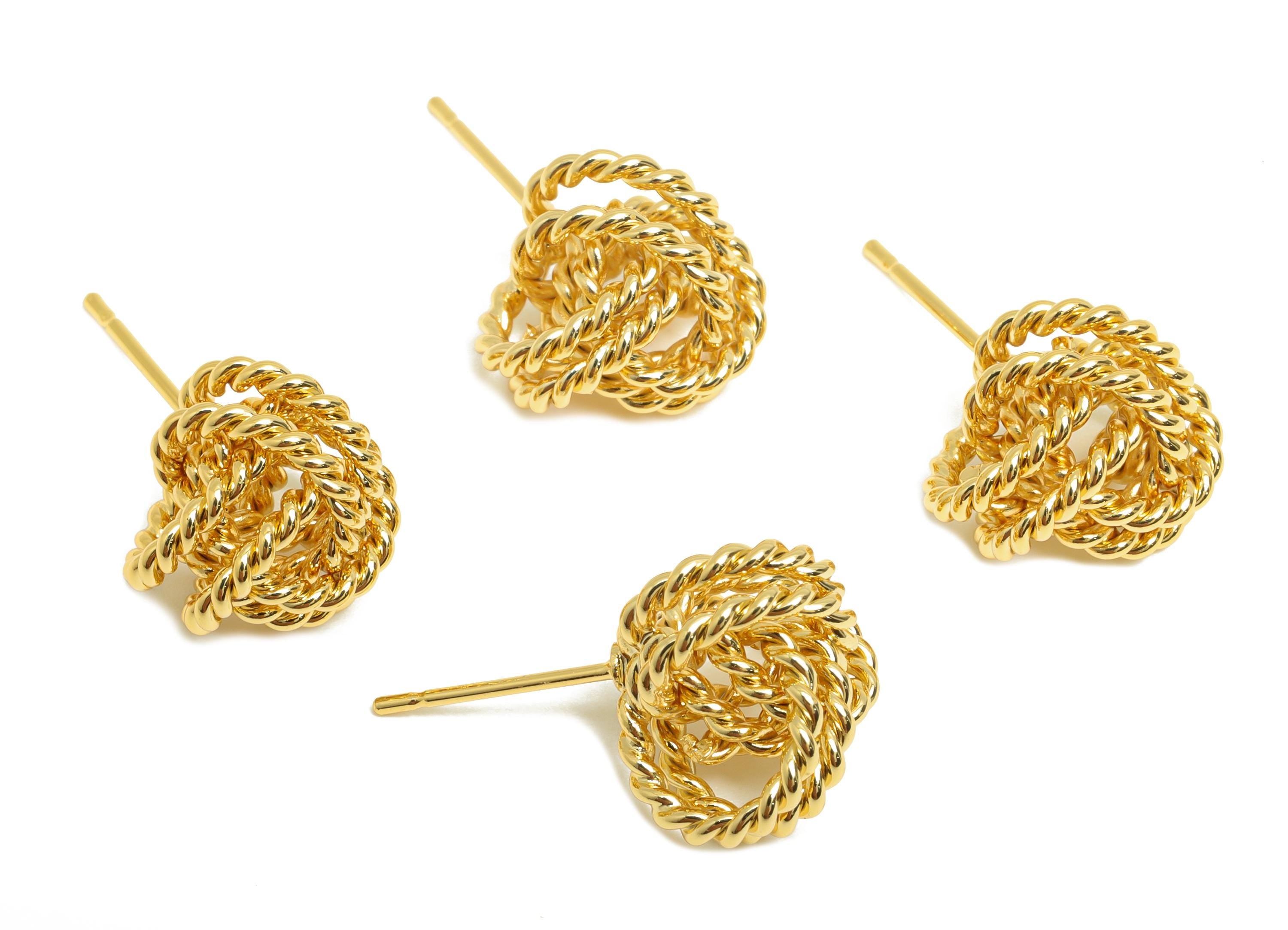 Twisted Rope Earring Stud - Brass Gold Braided Earring Post - Trendy Rope Texture Jewelry - 18K Real Gold Plating - 21x10x1.5mm - RGP9339 - DOMEDBAZAAR