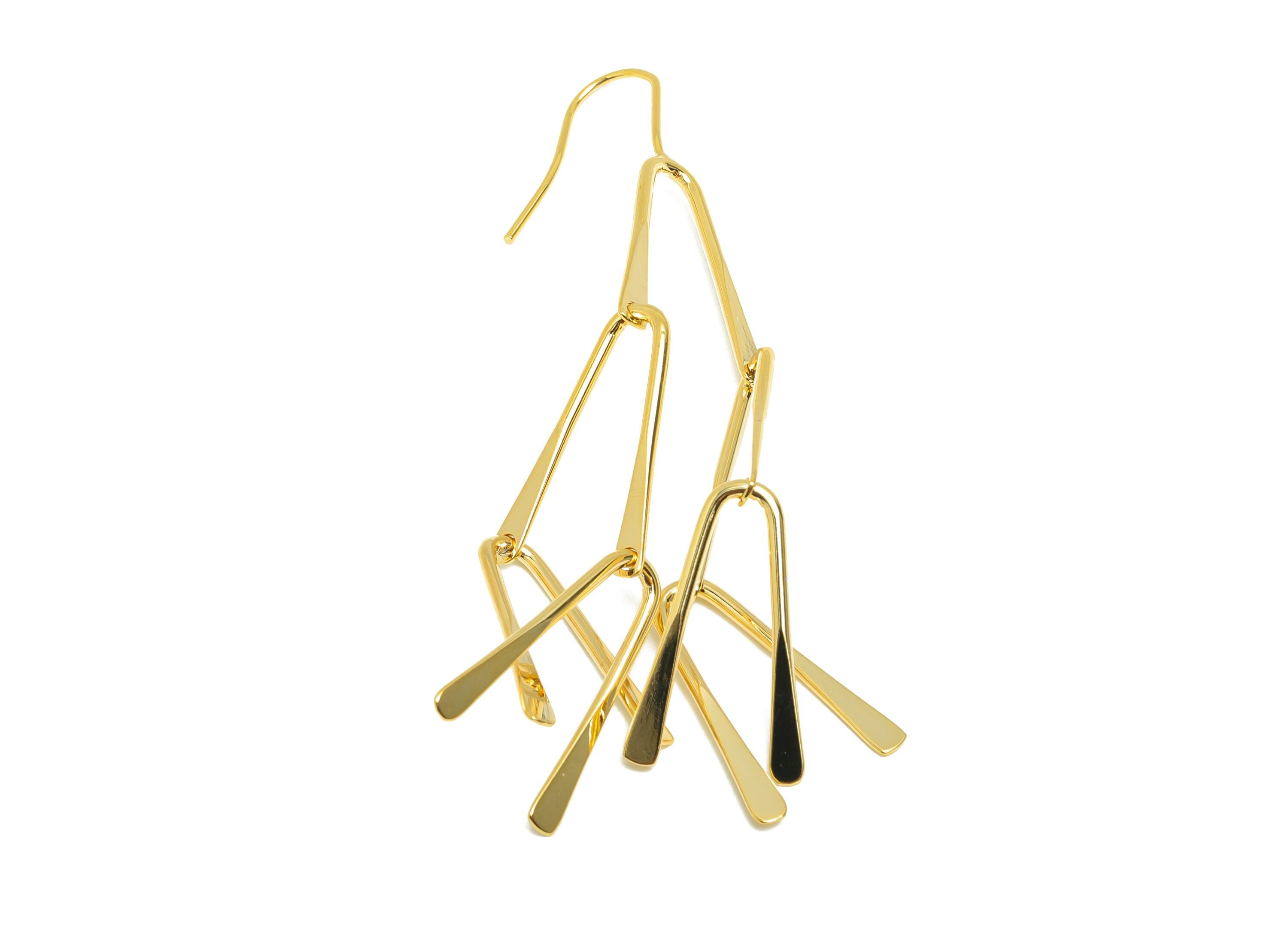 Abstract Bold Earring - Brass Trendy Fashion Earring Wire  - Gold Geometric Dangle Earring - 18K Real Gold Plating - 82x14x1.5mm - RGP9338 - DOMEDBAZAAR