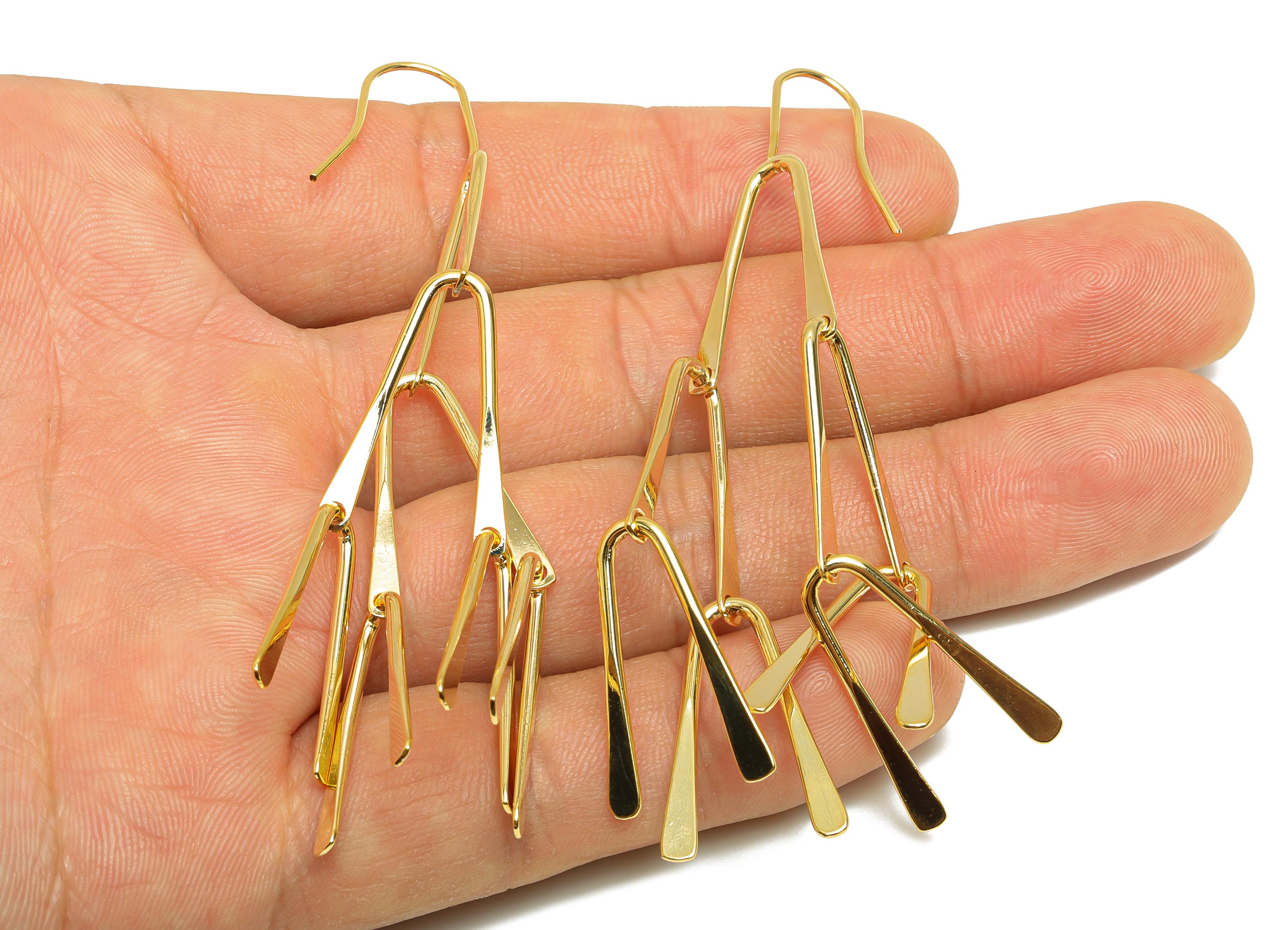 Abstract Bold Earring - Brass Trendy Fashion Earring Wire  - Gold Geometric Dangle Earring - 18K Real Gold Plating - 82x14x1.5mm - RGP9338 - DOMEDBAZAAR