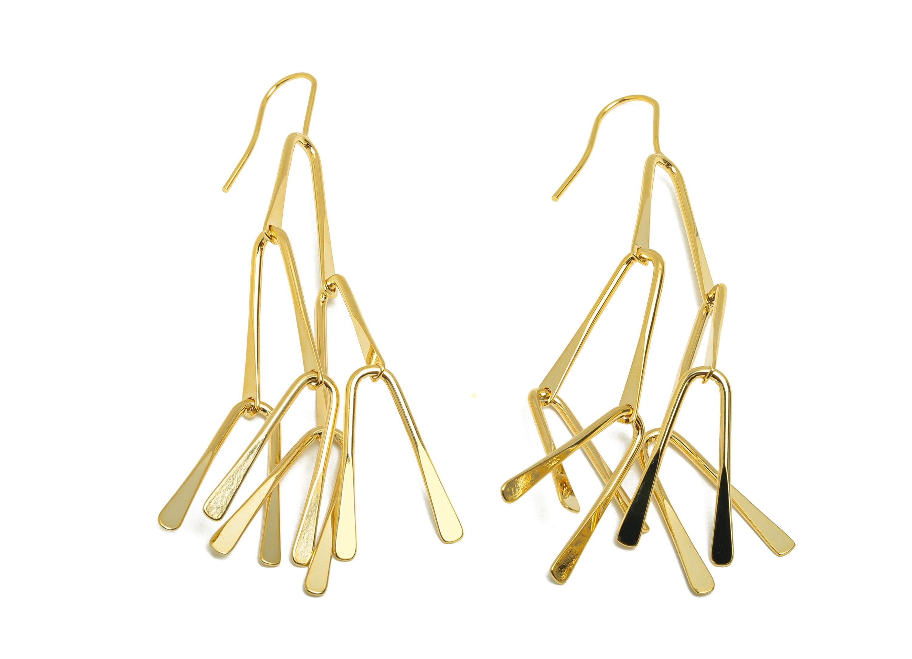 Abstract Bold Earring - Brass Trendy Fashion Earring Wire  - Gold Geometric Dangle Earring - 18K Real Gold Plating - 82x14x1.5mm - RGP9338 - DOMEDBAZAAR