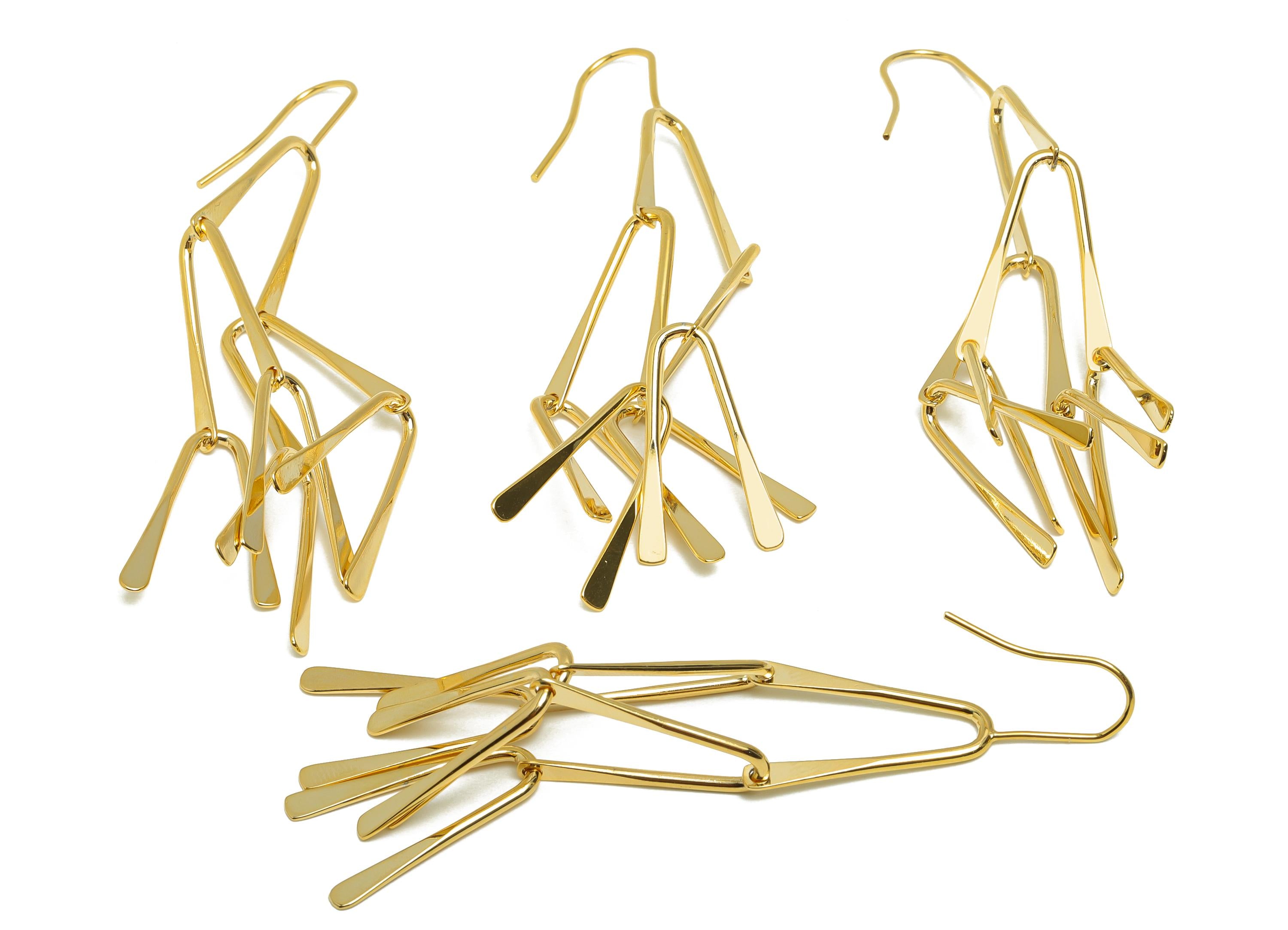 Abstract Bold Earring - Brass Trendy Fashion Earring Wire  - Gold Geometric Dangle Earring - 18K Real Gold Plating - 82x14x1.5mm - RGP9338 - DOMEDBAZAAR