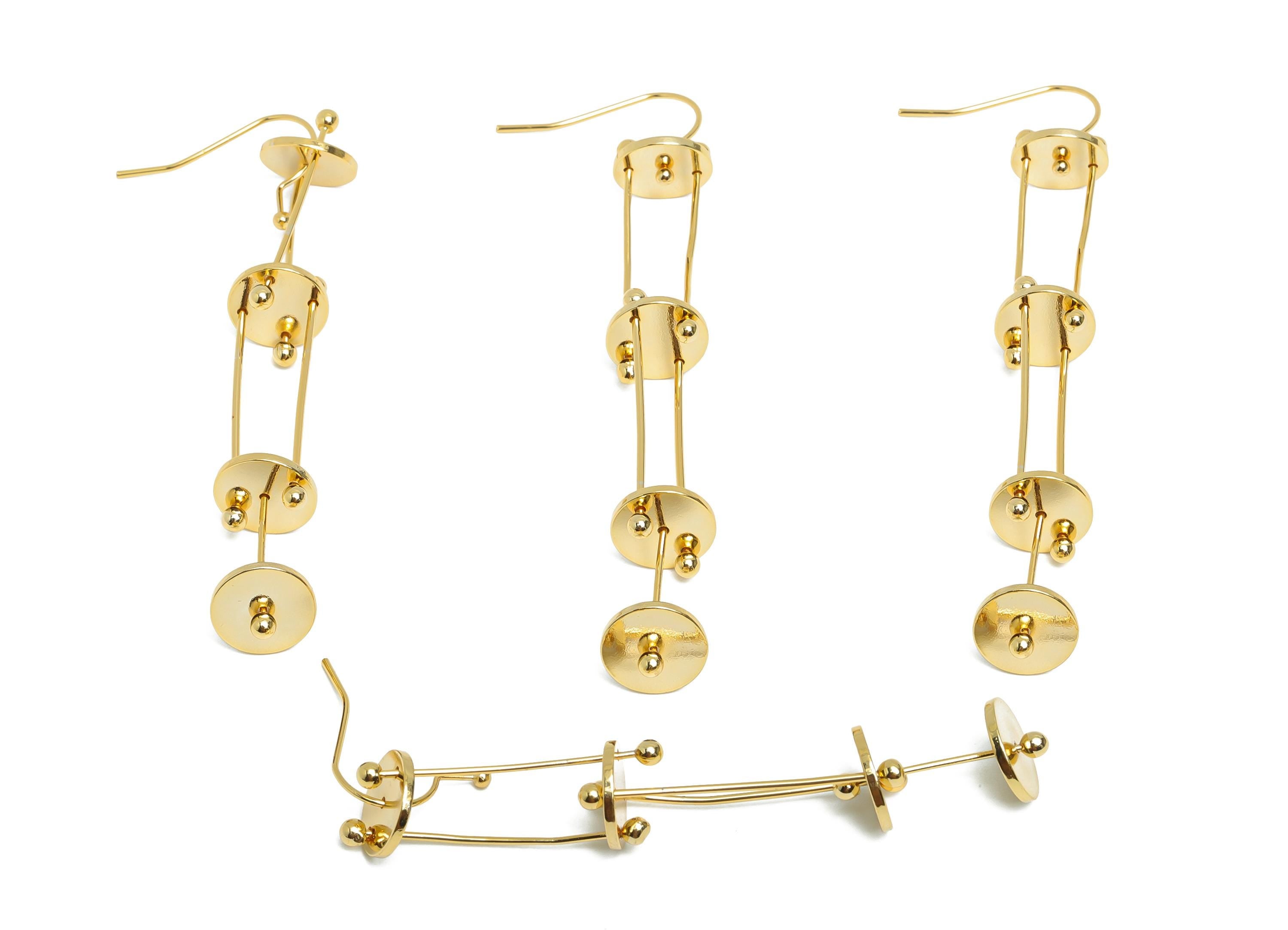 Artistic Layered Earring - Brass Long Bold Earring Hook - Gold Dangle Modern Geometric Earring - 18K Real Gold Plating - 67x10x1mm - RGP9342 - DOMEDBAZAAR