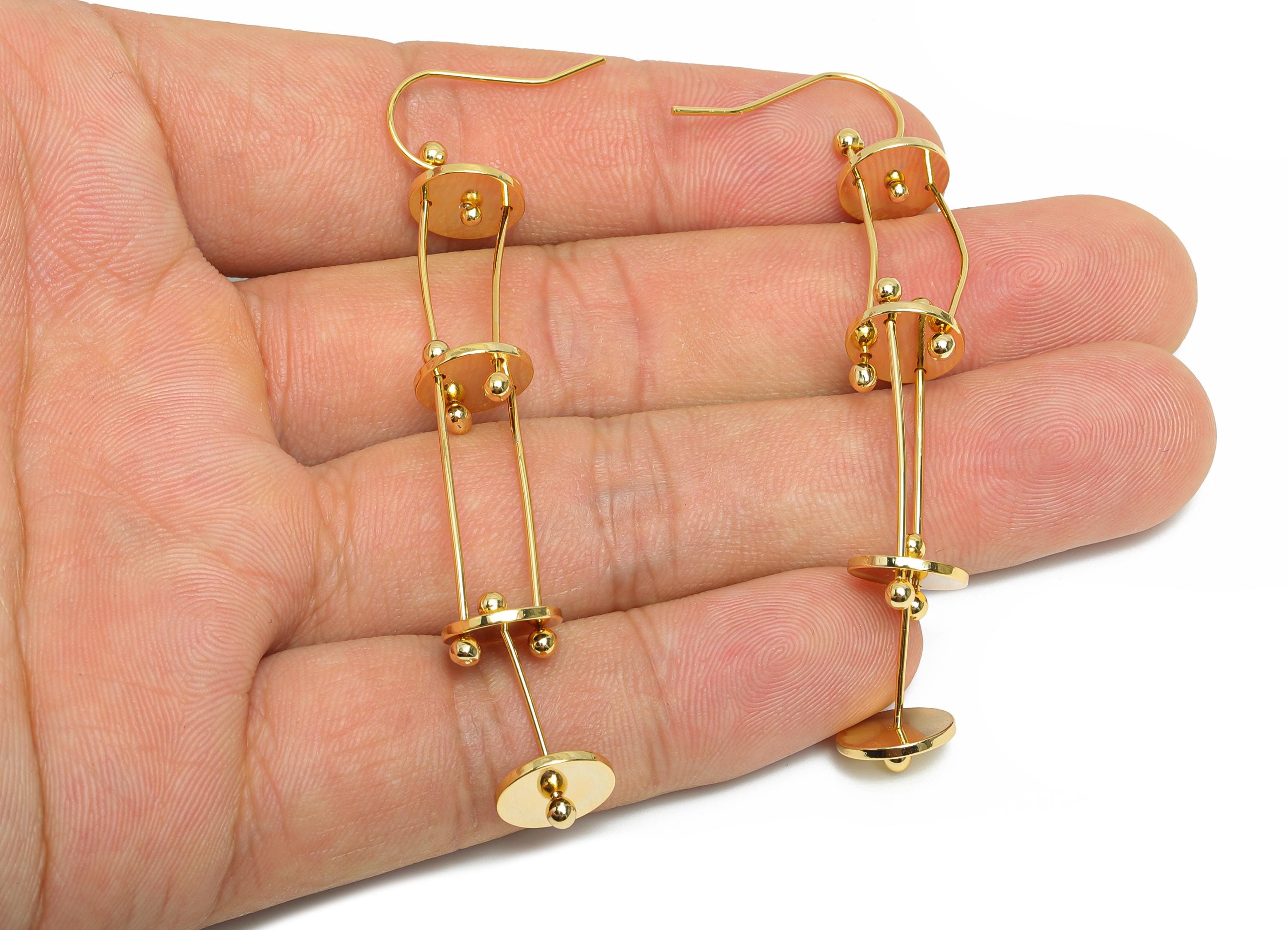 Artistic Layered Earring - Brass Long Bold Earring Hook - Gold Dangle Modern Geometric Earring - 18K Real Gold Plating - 67x10x1mm - RGP9342 - DOMEDBAZAAR