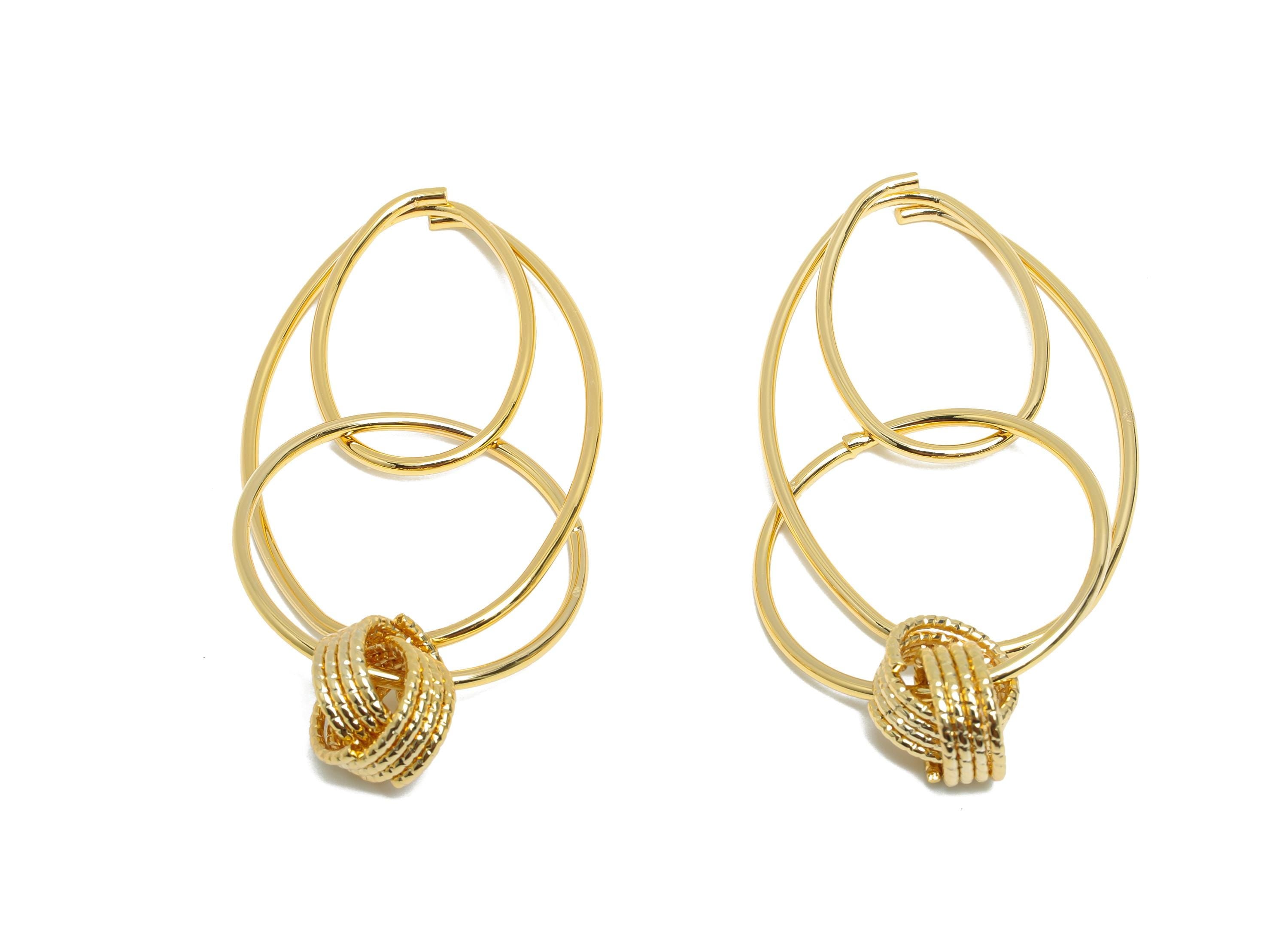 Knot Interlock Earring Charm - Brass Abstract Geometric Charm - Dangle Minimalist Earring - 18K Real Gold Plating - 80x32x1.5mm - RGP9347 - DOMEDBAZAAR