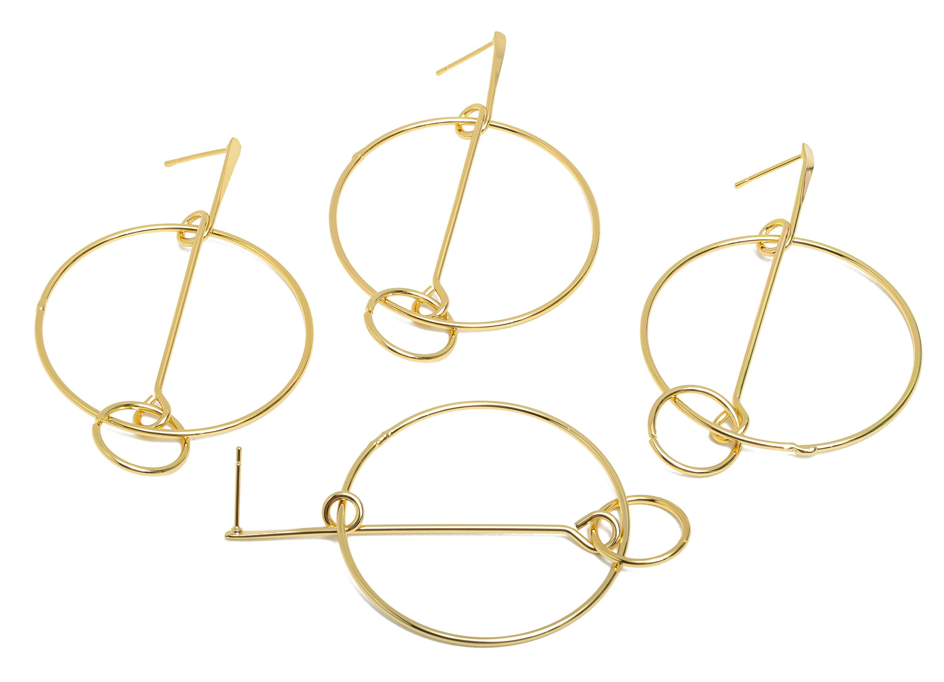 Hammered Earring Stud - Brass Gold Hoop Earring Post - Trendy Geometric Earring Post - 18K Real Gold Plating - 65x40x1.2mm - RGP9351 - DOMEDBAZAAR