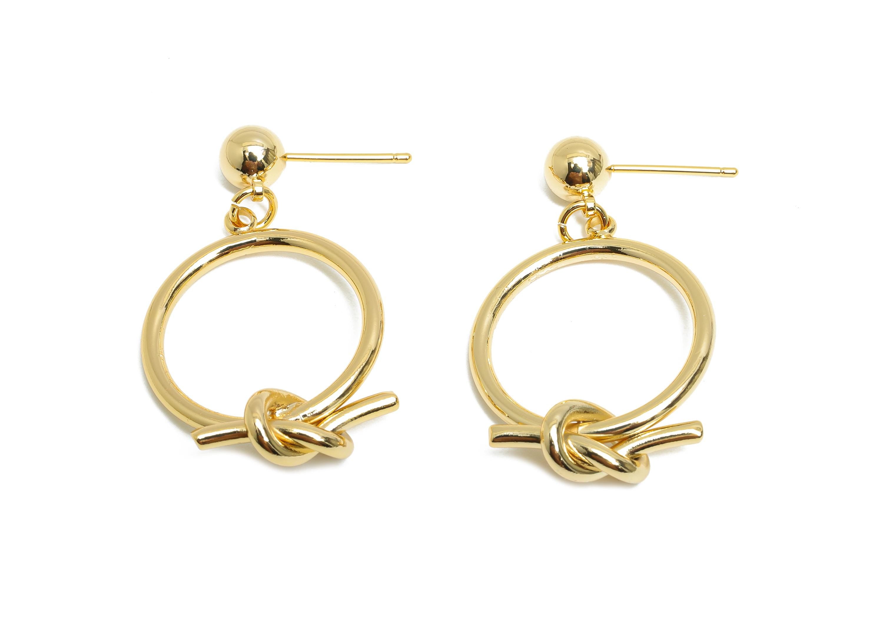 Dangle Knot Earring Stud - Brass Gold Simple and Chic Earring Post - Modern Dangle Jewelry - 18K Real Gold Plating - 42x22x4.6mm - RGP9354 - DOMEDBAZAAR