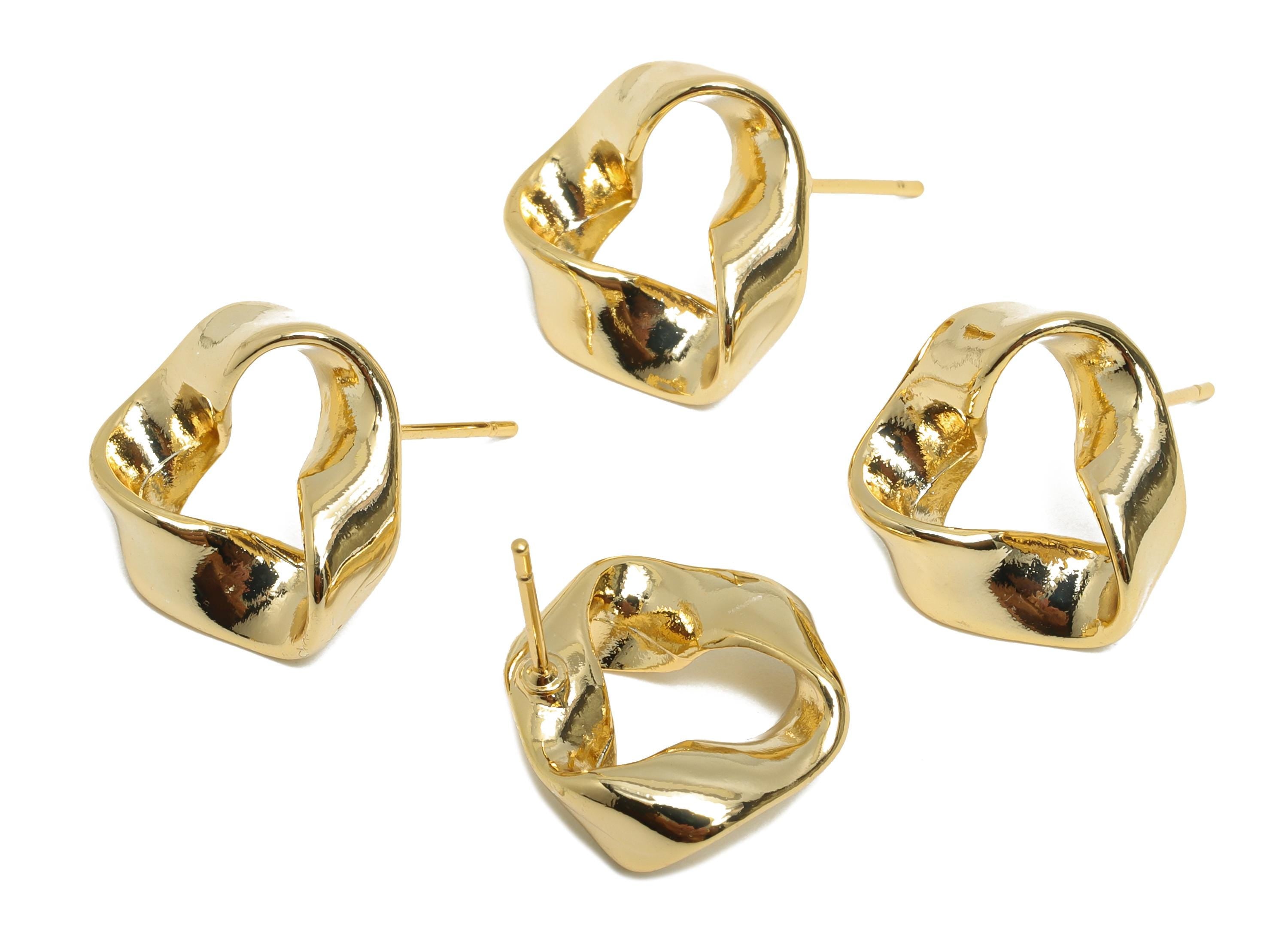 Twisted Wavy Earring Stud - Brass Trendy Earring Post - Everyday Wear Jewelry - Gold Jewelry - 18K Real Gold Plated - 15x15x5mm - RGP9361 - DOMEDBAZAAR