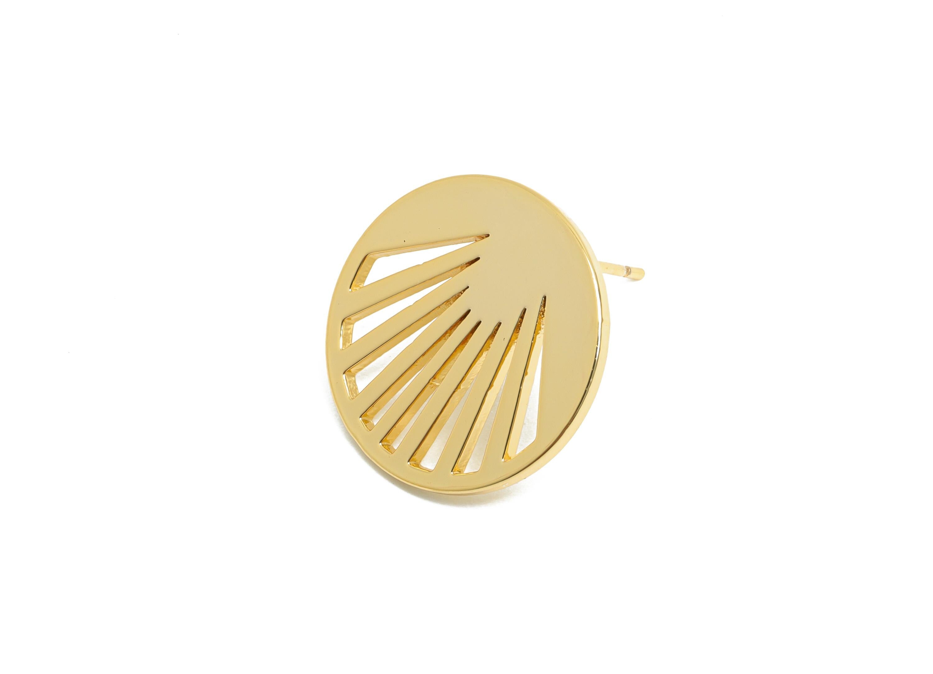 Sleek Modern Earring Stud - Brass Trendy Geometry Earring Post  - Everyday Wear Jewelry - 18K Real Gold Plating - 17x13x1mm - RGP9363 - DOMEDBAZAAR