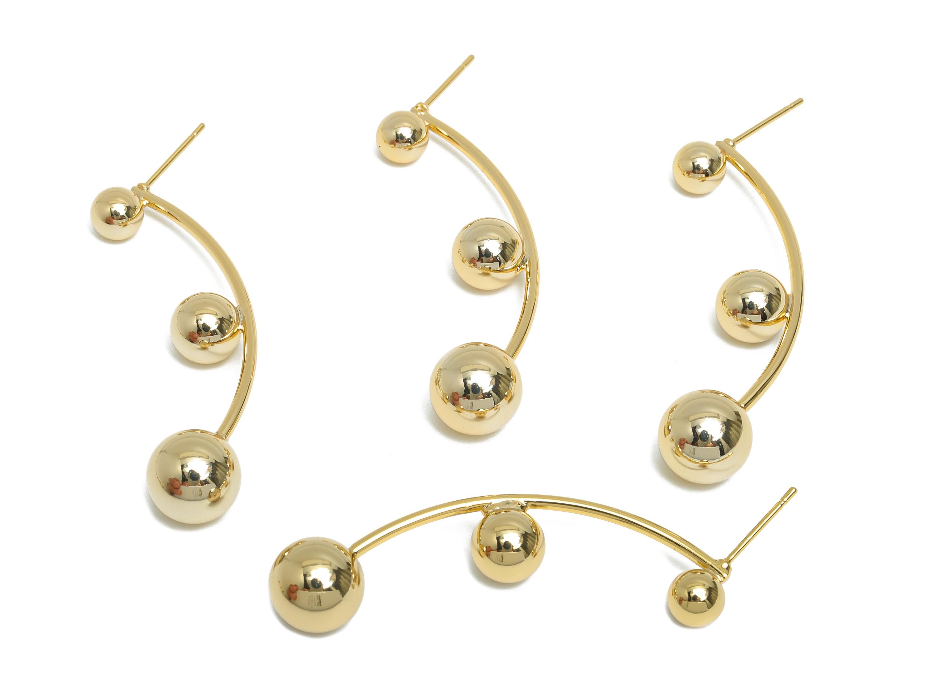 Gold Ball Earring Stud - Brass Minimalist Sculptural Ball Earring - Cocktail Parties Jewelry - 18K Real Gold Plated - 54x9.7x9.7mm - RGP9366 - DOMEDBAZAAR