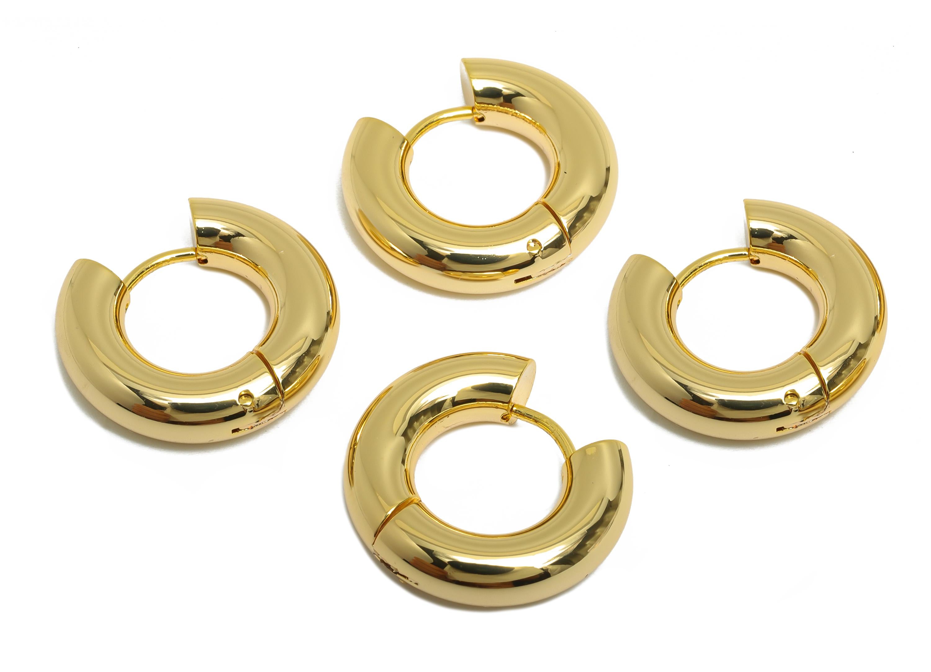 Gold Hoop Earring - Brass Enamel Chunky Huggie Earring - Classic Hoop Minimalist Jewelry - 18K Real Gold Plated - 20x19x5.1mm - RGP9374 - DOMEDBAZAAR