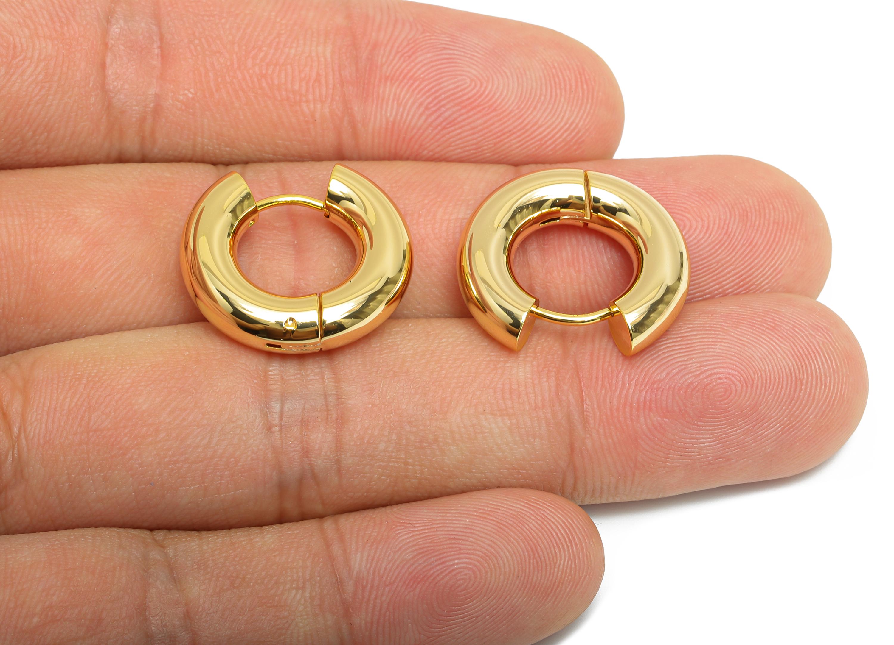 Gold Hoop Earring - Brass Enamel Chunky Huggie Earring - Classic Hoop Minimalist Jewelry - 18K Real Gold Plated - 20x19x5.1mm - RGP9374 - DOMEDBAZAAR