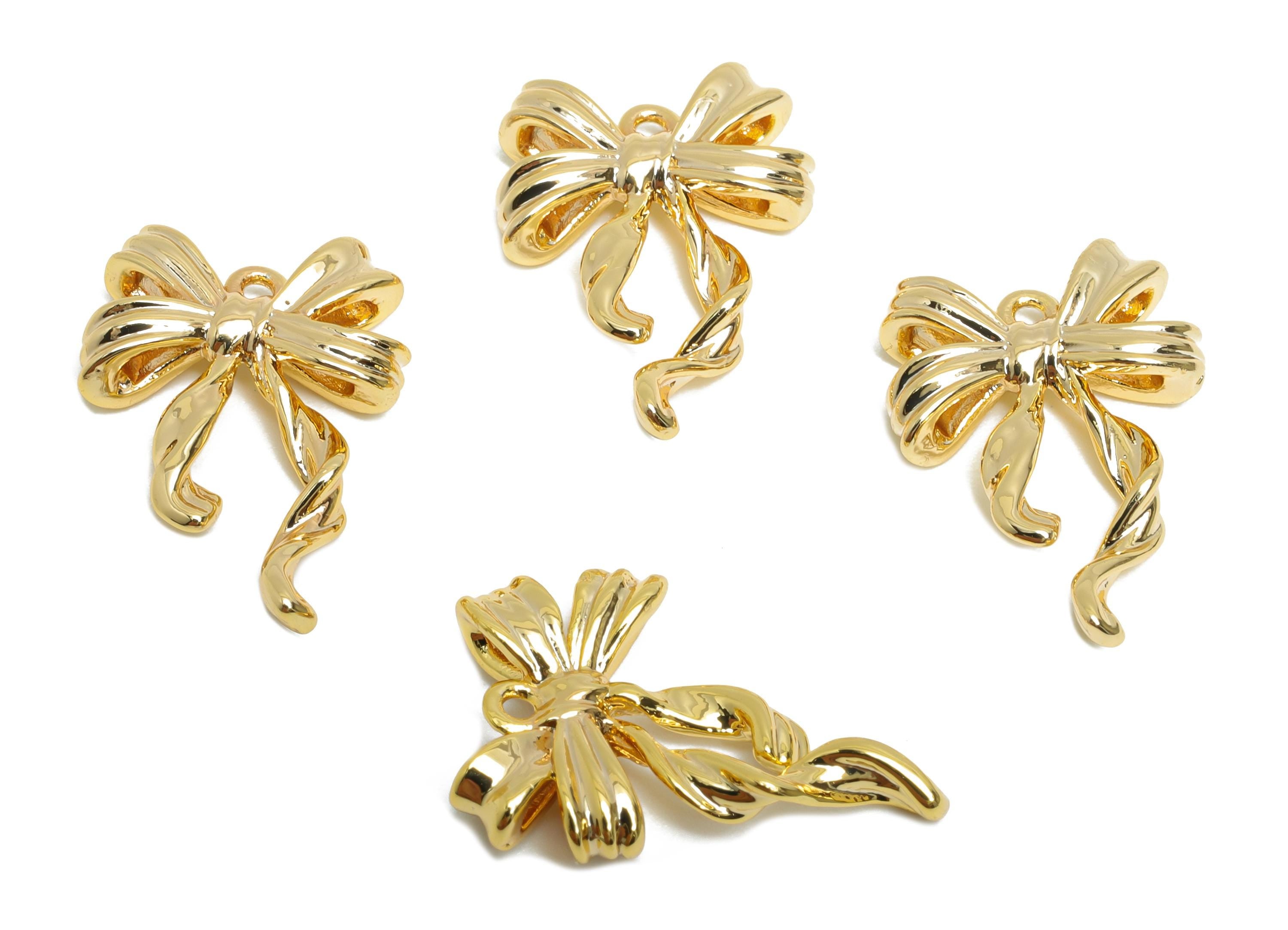 Twisted Bow Pendant - Brass Trendy Earring Charm - Formal Elegant Jewelry  - Gift for Her - 18K Real Gold Plated - 19x13x3.6mm - RGP9381 - DOMEDBAZAAR