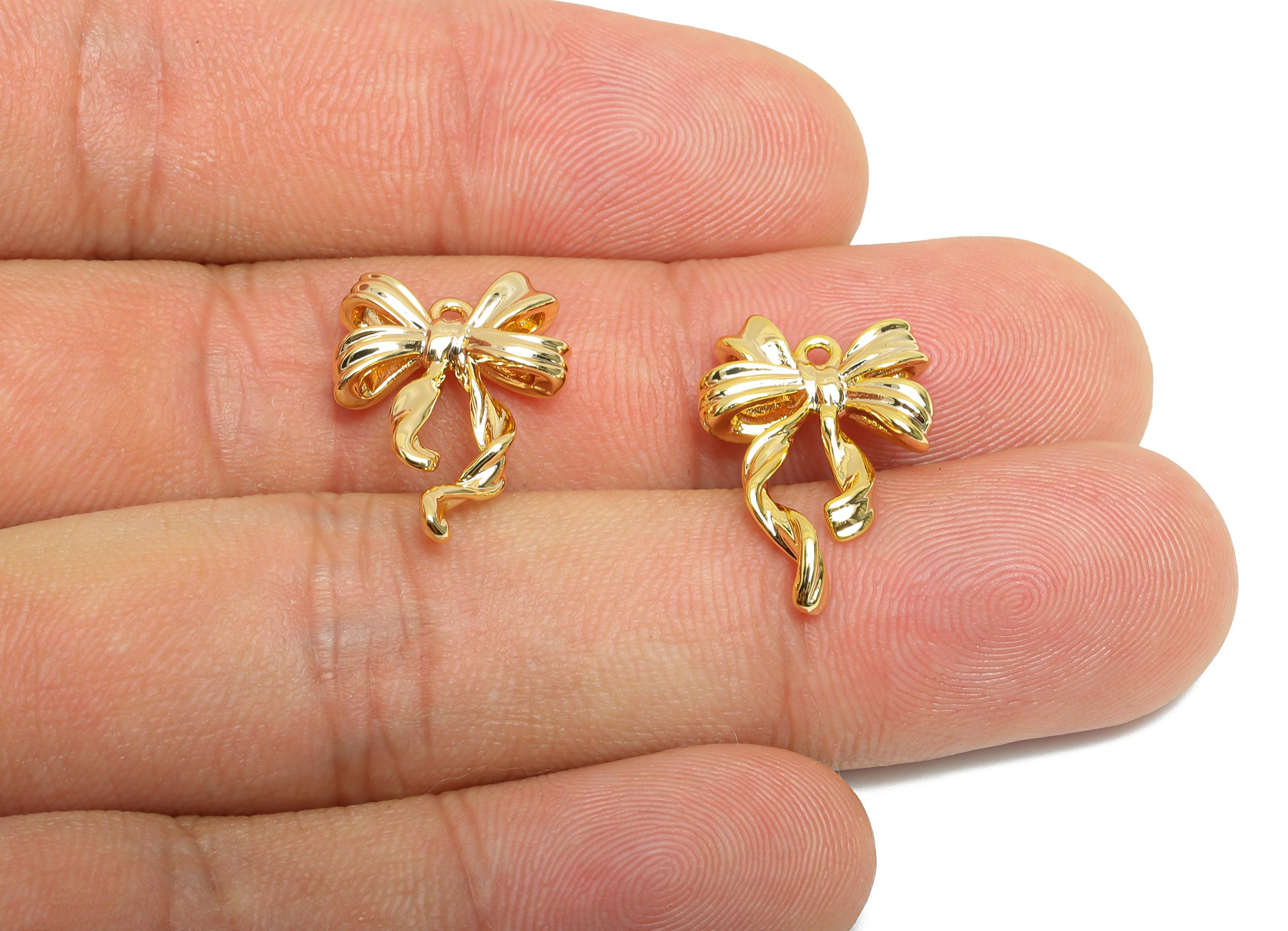 Twisted Bow Pendant - Brass Trendy Earring Charm - Formal Elegant Jewelry  - Gift for Her - 18K Real Gold Plated - 19x13x3.6mm - RGP9381 - DOMEDBAZAAR