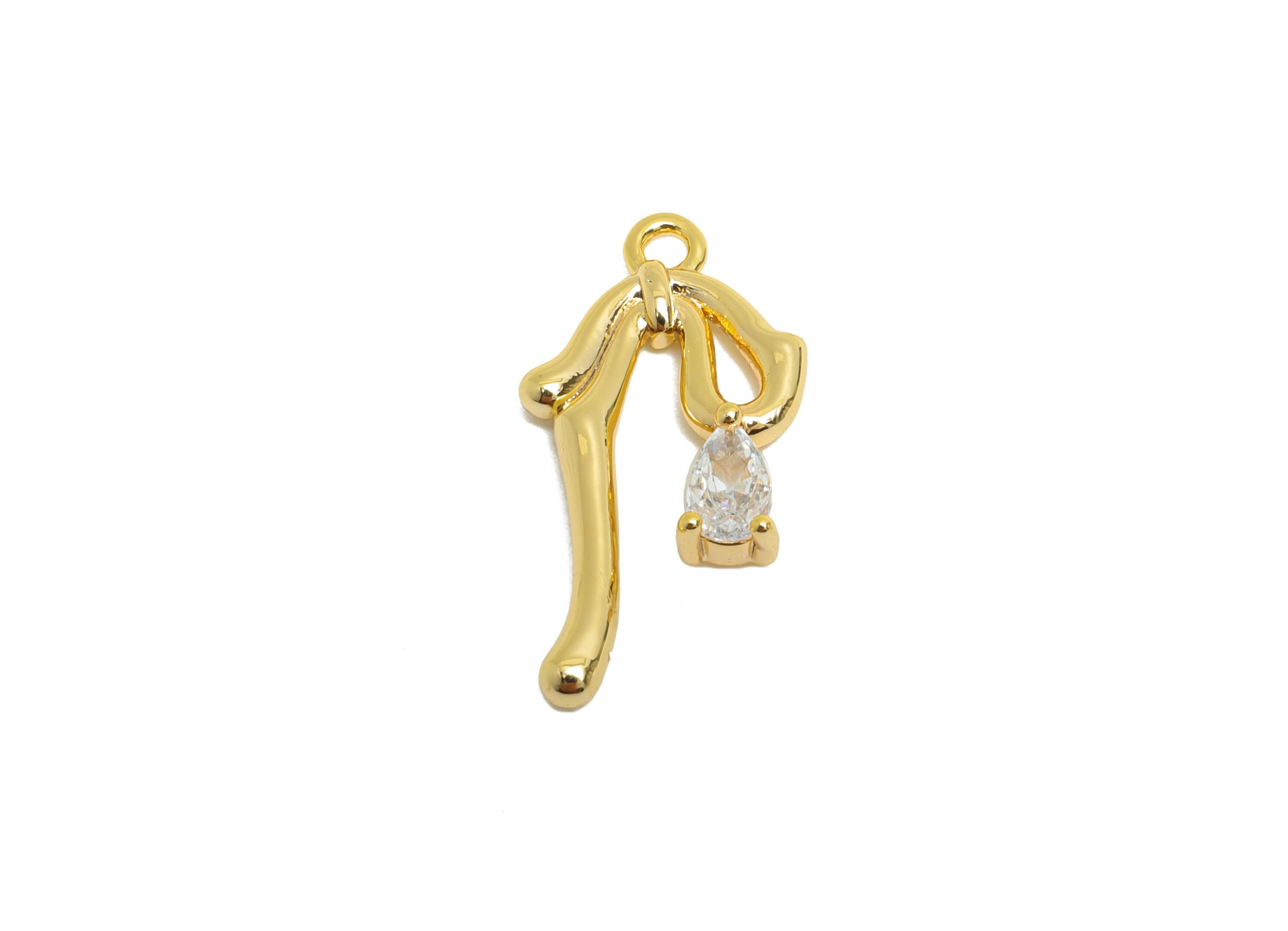 Melt Bow Pendant - Brass Teardrop Crystal Earring Charm - Zircon Drop Jewelry  - Gift for Her - 18K Real Gold Plated - 20x10x2mm - RGP9382 - DOMEDBAZAAR