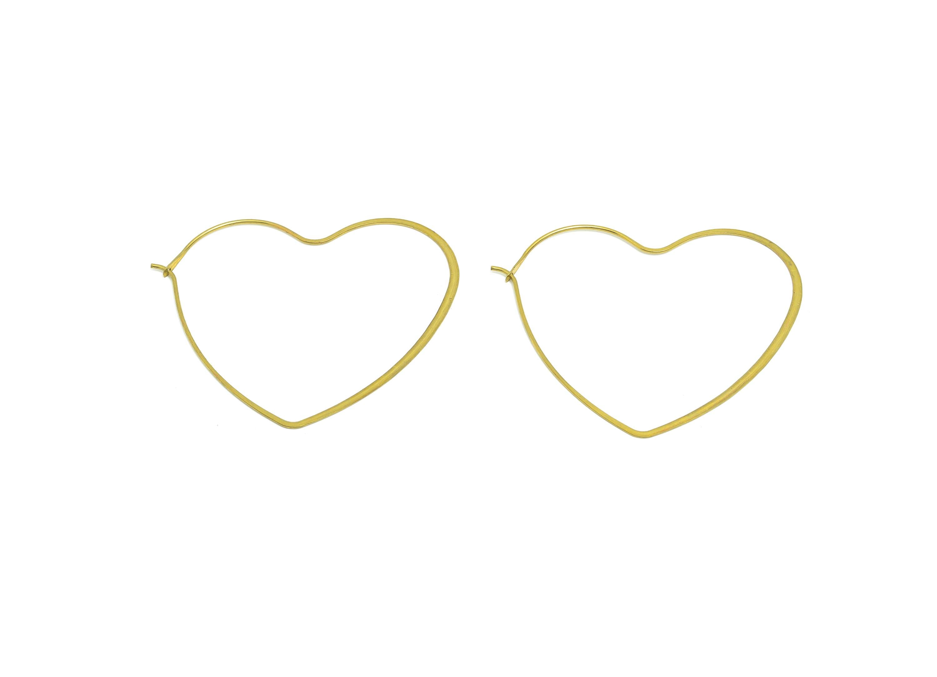 Brass Heart Wire Hoop Earring - Raw Brass Hammered Thin Wire Lock Earring - Simple Jewelry - Minimalist Jewelry  - PP10929-40 - DOMEDBAZAAR