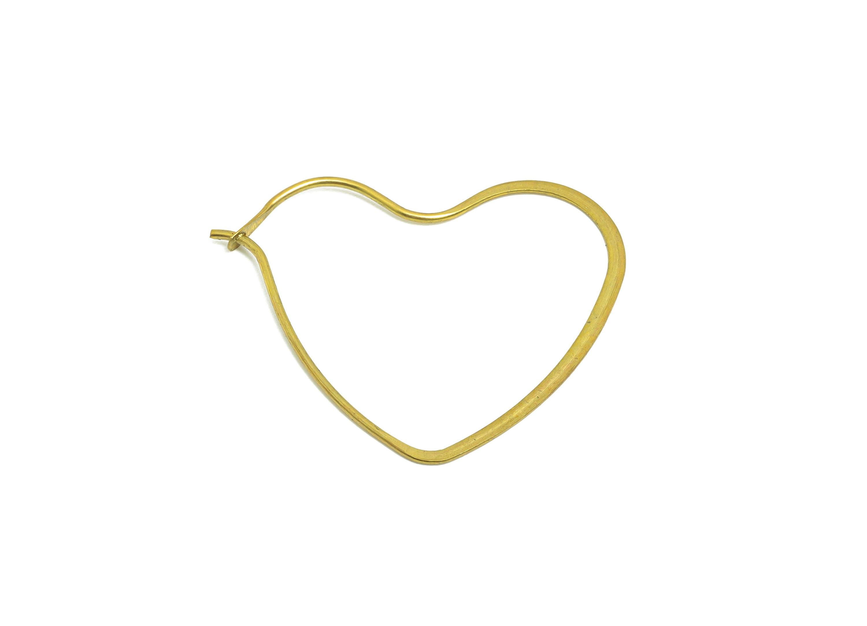 Fashion Heart Wire Hoop Earring - Raw Brass Hammered Thin Wire Hoop Clasp - Simple Jewelry - Minimalist Hoop Jewelry  - PP10929-25 - DOMEDBAZAAR