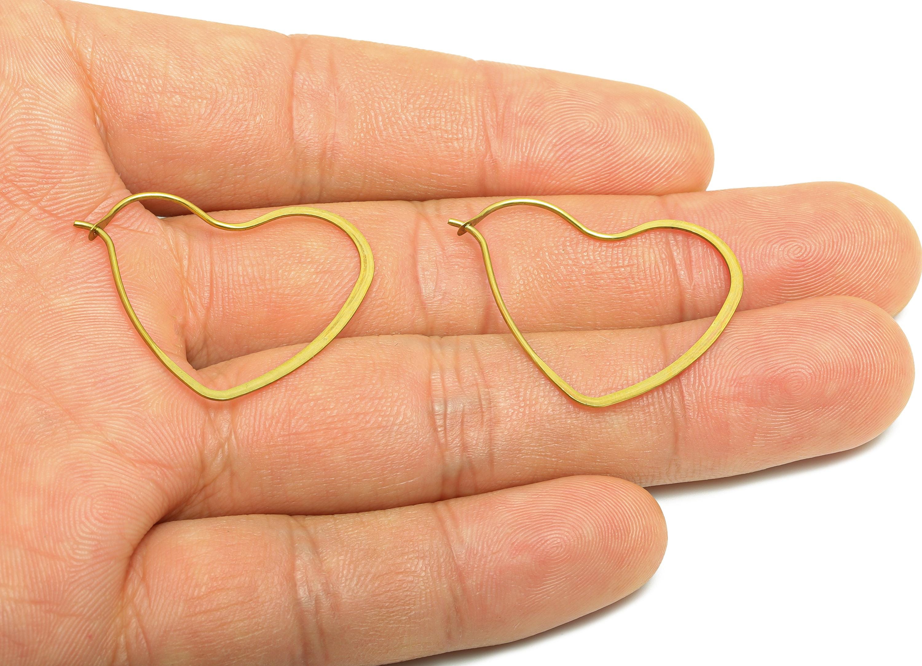 Fashion Heart Wire Hoop Earring - Raw Brass Hammered Thin Wire Hoop Clasp - Simple Jewelry - Minimalist Hoop Jewelry  - PP10929-25 - DOMEDBAZAAR