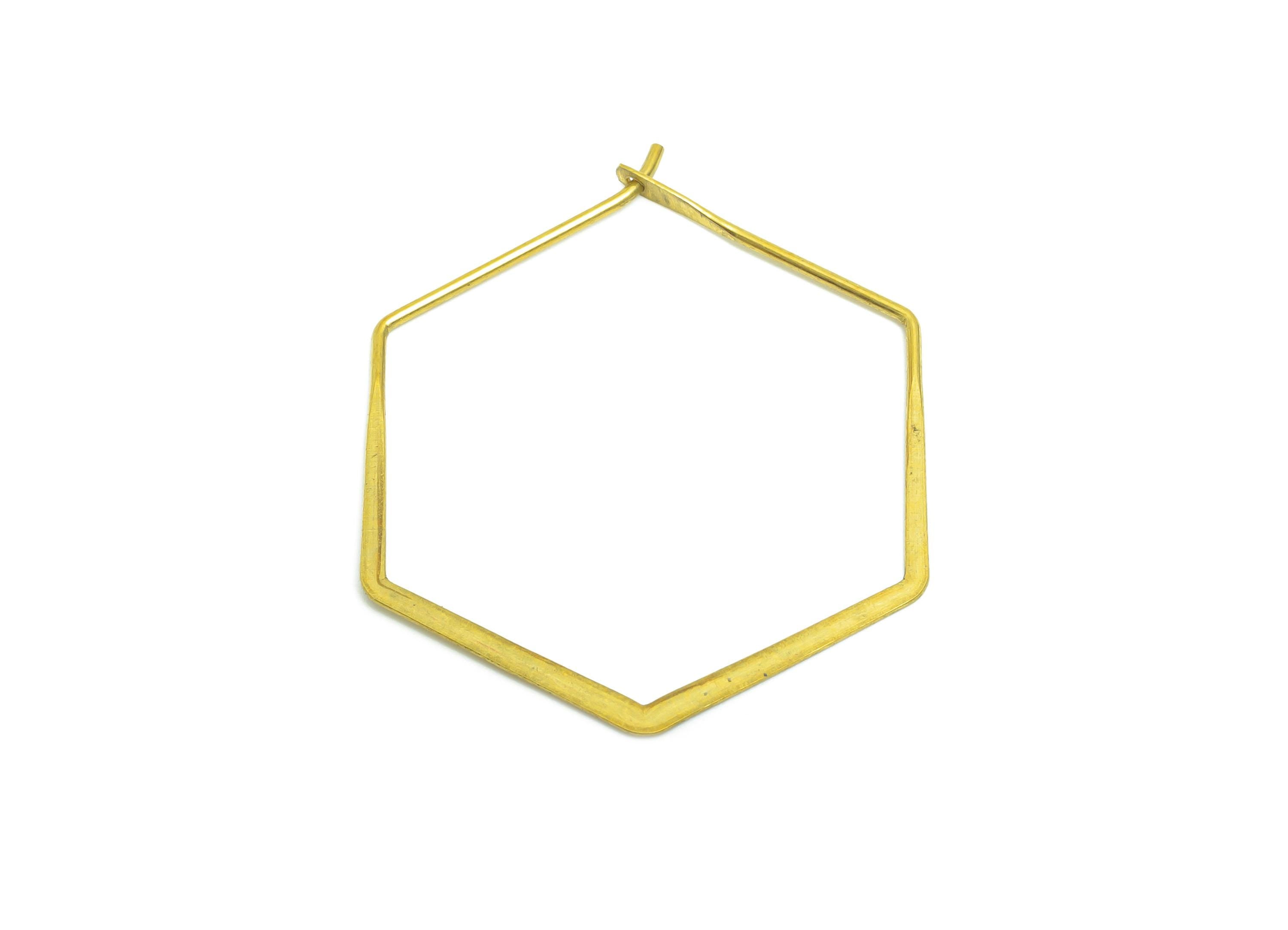 Fashion Hexagon Wire Hoop Earring - Raw Brass Hammered Thin Wire Hoop Clasp - Simple Jewelry - Minimalist Hoop Jewelry  - PP10930-30 - DOMEDBAZAAR