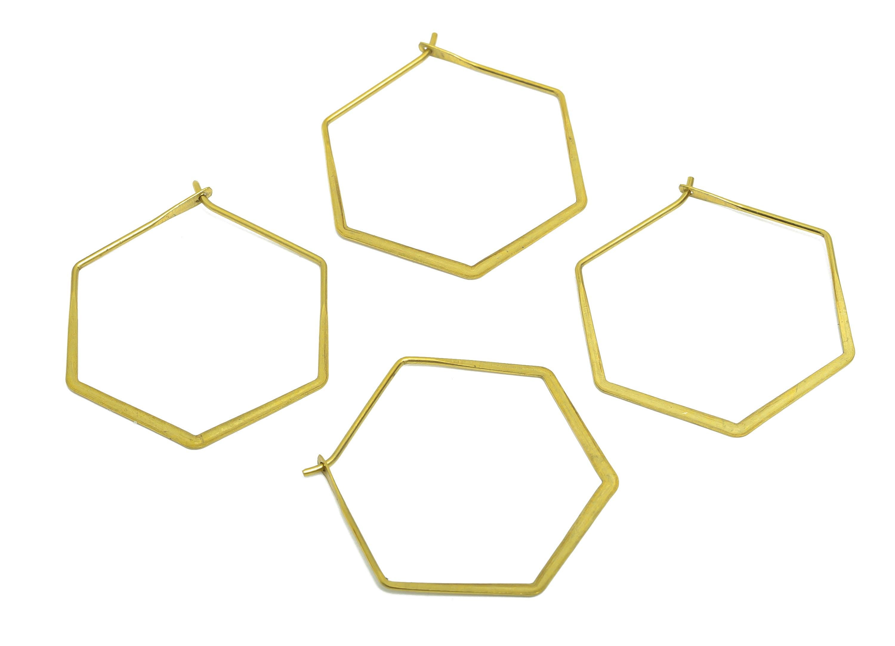 Fashion Hexagon Wire Hoop Earring - Raw Brass Hammered Thin Wire Hoop Clasp - Simple Jewelry - Minimalist Hoop Jewelry  - PP10930-30 - DOMEDBAZAAR