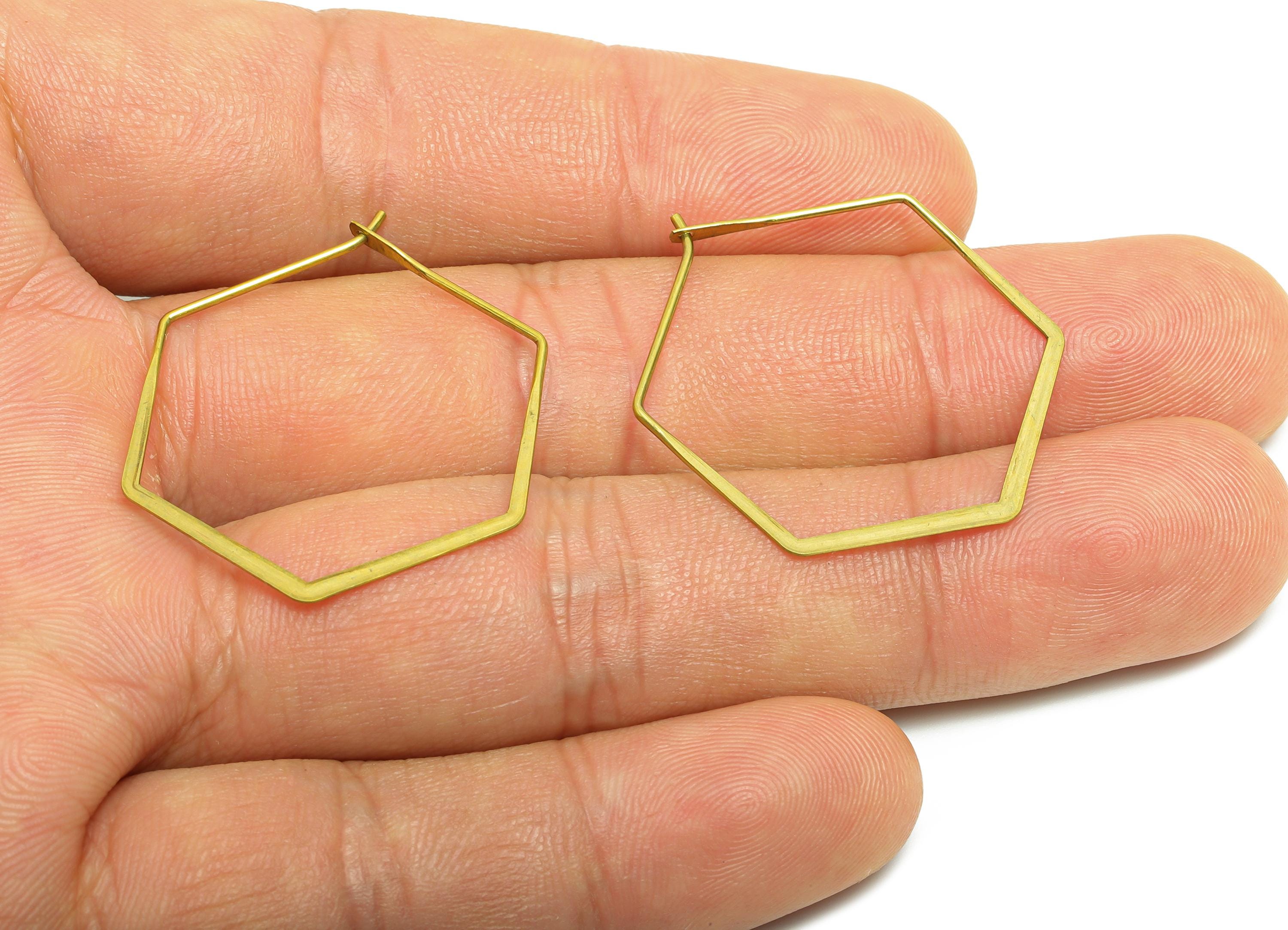 Fashion Hexagon Wire Hoop Earring - Raw Brass Hammered Thin Wire Hoop Clasp - Simple Jewelry - Minimalist Hoop Jewelry  - PP10930-30 - DOMEDBAZAAR