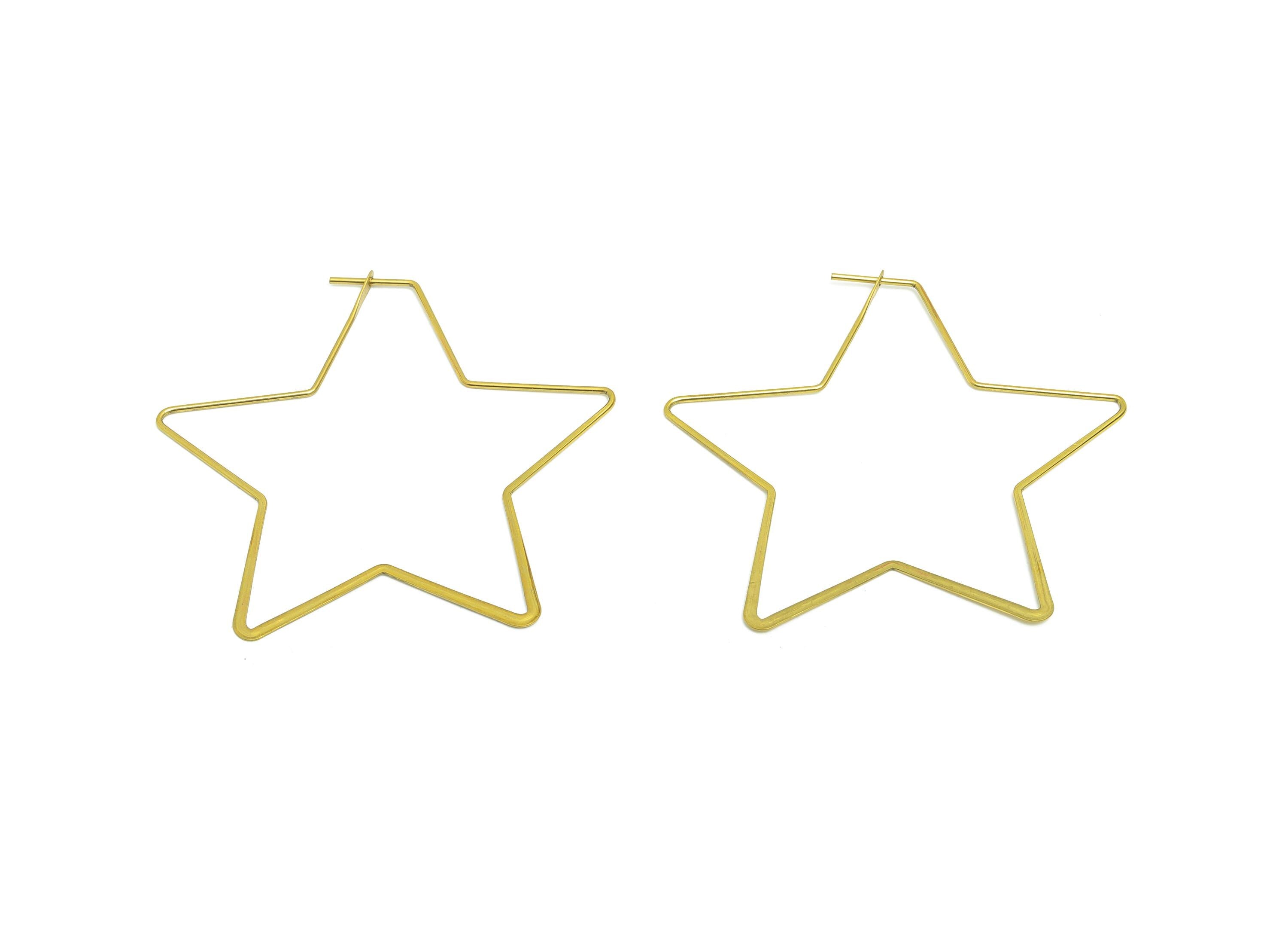 Fashion Star Wire Hoop Earring - Raw Brass Hammered Thin Wire Hoop Clasp - Simple Jewelry - Minimalist Hoop Jewelry  - PP10927-50 - DOMEDBAZAAR