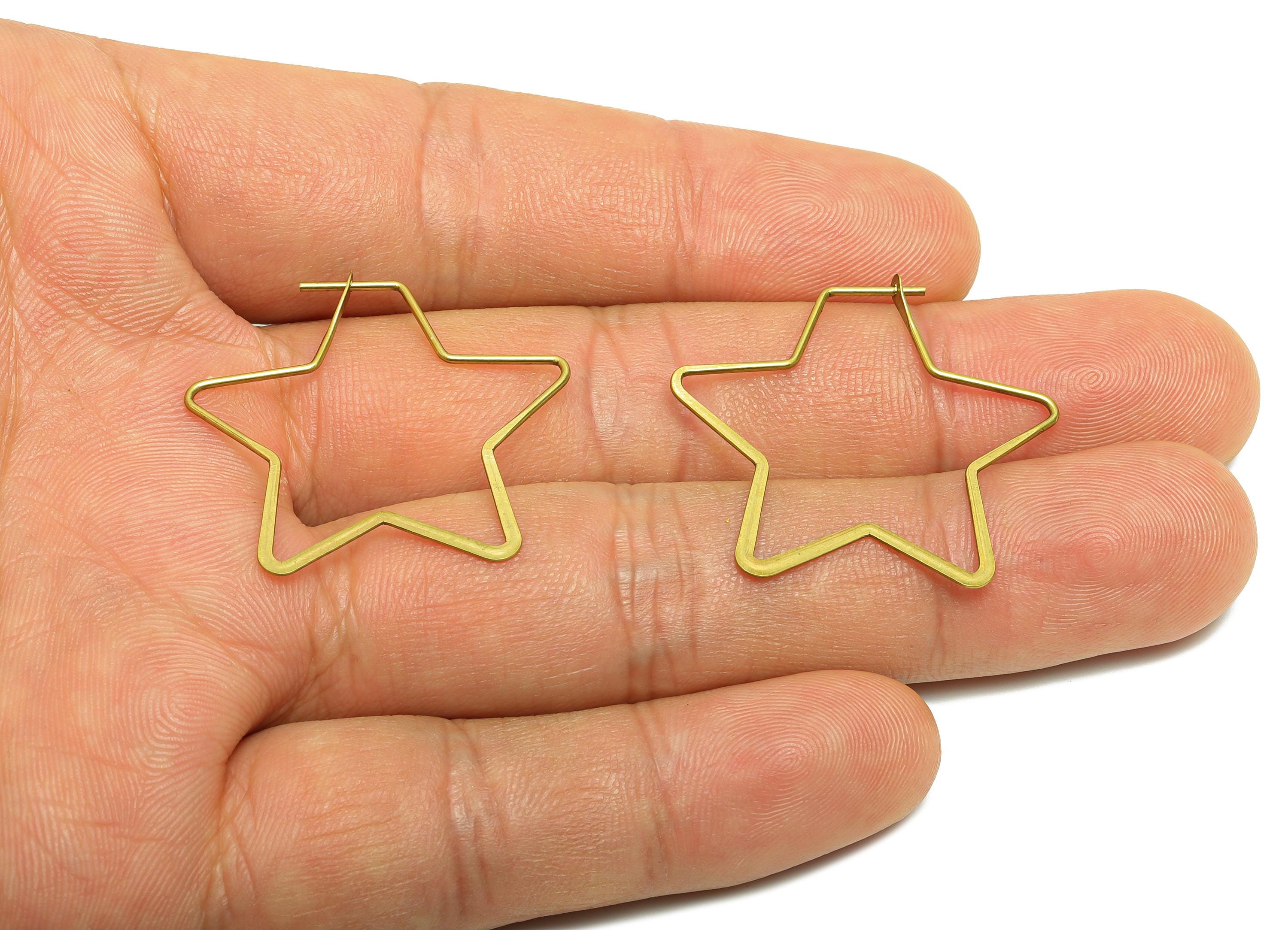 Fashion Star Wire Hoop Earring - Raw Brass Hammered Thin Wire Hoop Clasp - Simple Jewelry - Minimalist Hoop Jewelry  - PP10927-30 - DOMEDBAZAAR