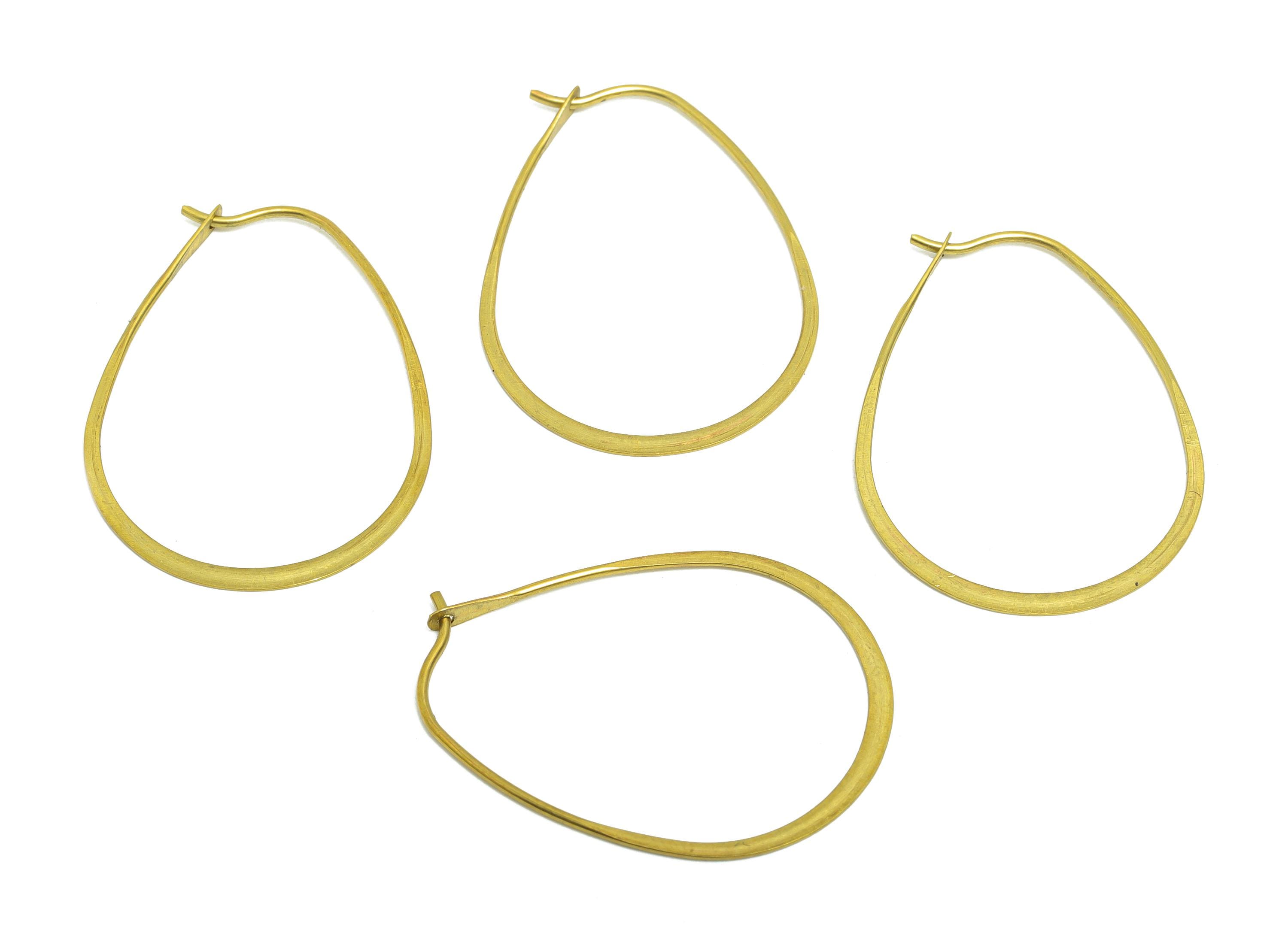 Fashion Teardrop Wire Hoop Earring - Raw Brass Hammered Thin Wire Hoop Clasp - Simple Jewelry - Minimalist Drop Hoop Jewelry  - PP10931-30 - DOMEDBAZAAR