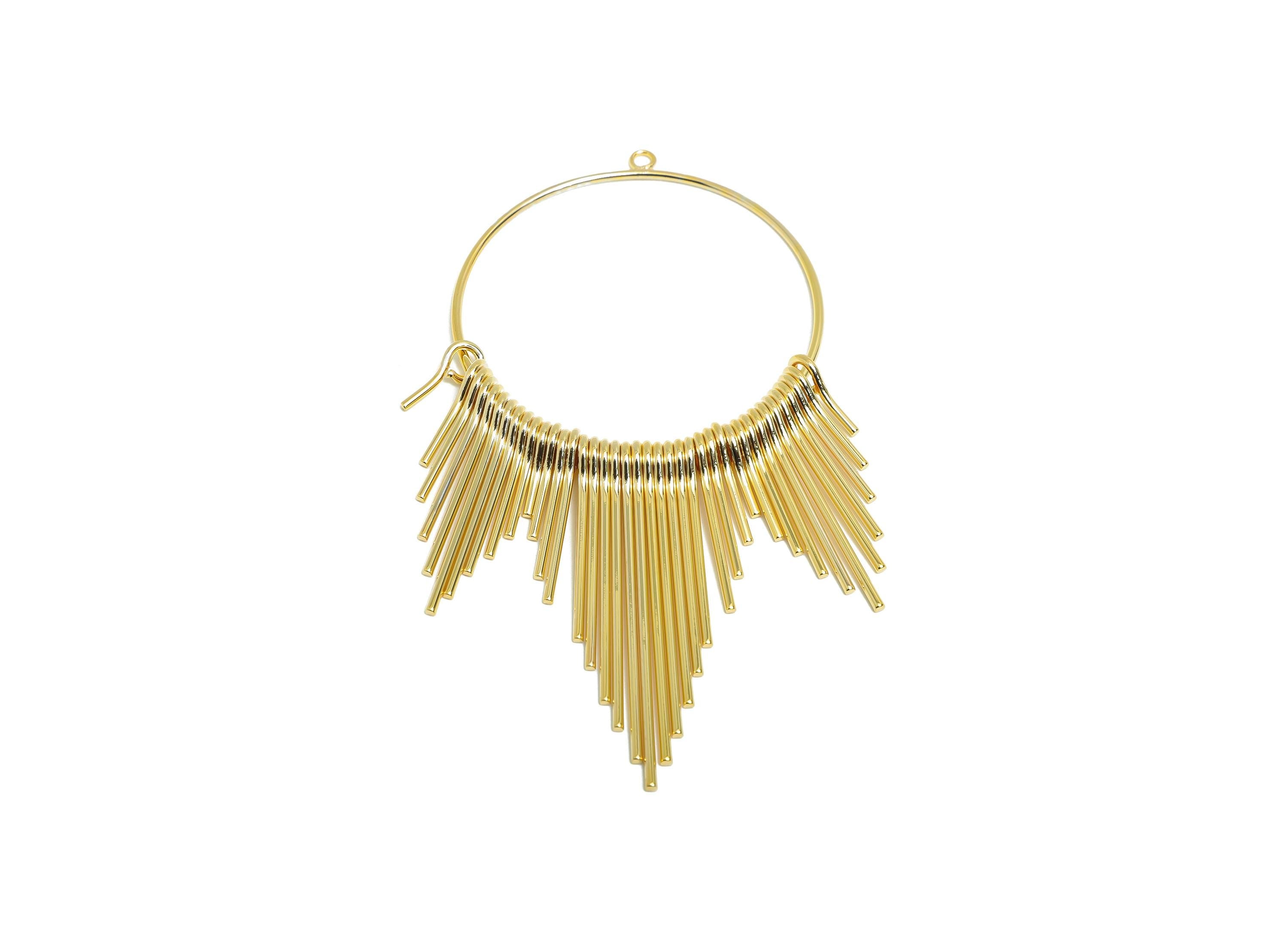 Fringe Hoop Earring Charm - Brass Tassel Wire Charm - Modern Layered Wire Gold Charm - DIY Jewelry - 18K Real Gold Plated -89x44x1mm-RGP9402 - DOMEDBAZAAR