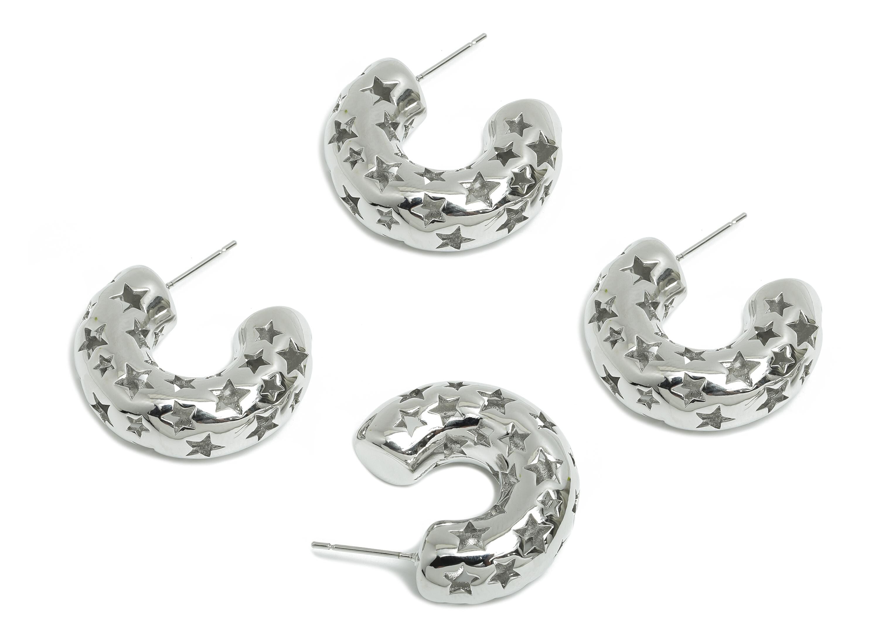 Star Hoop Earring Post - Brass Hollow Star Motif Earring - Artistic Earring Post - Trendy Hoop Earring - Bold Jewelry - 26x21x9mm - RGP9386S - DOMEDBAZAAR