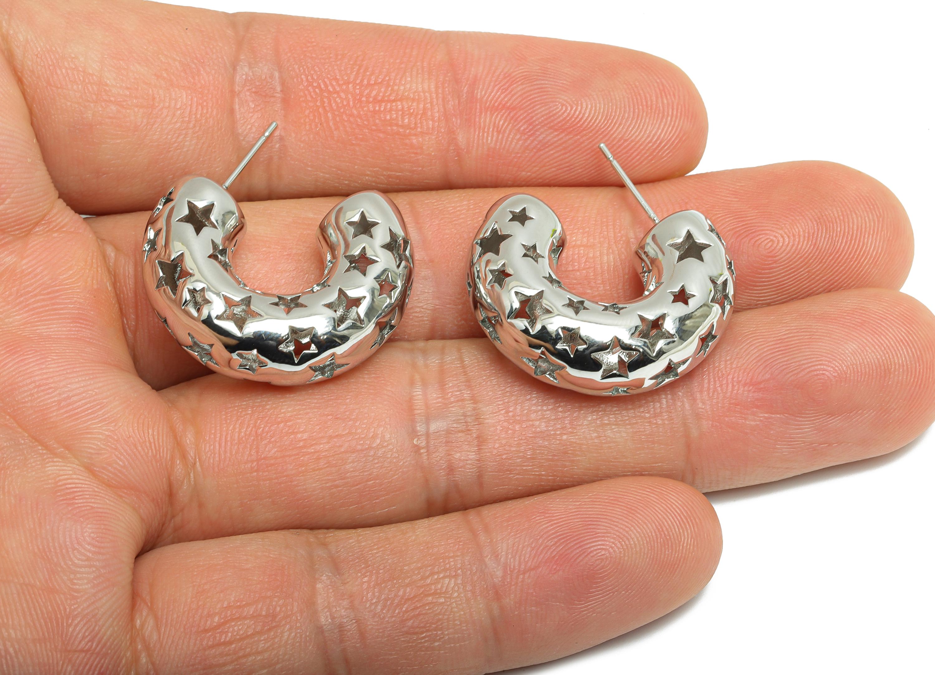 Star Hoop Earring Post - Brass Hollow Star Motif Earring - Artistic Earring Post - Trendy Hoop Earring - Bold Jewelry - 26x21x9mm - RGP9386S - DOMEDBAZAAR