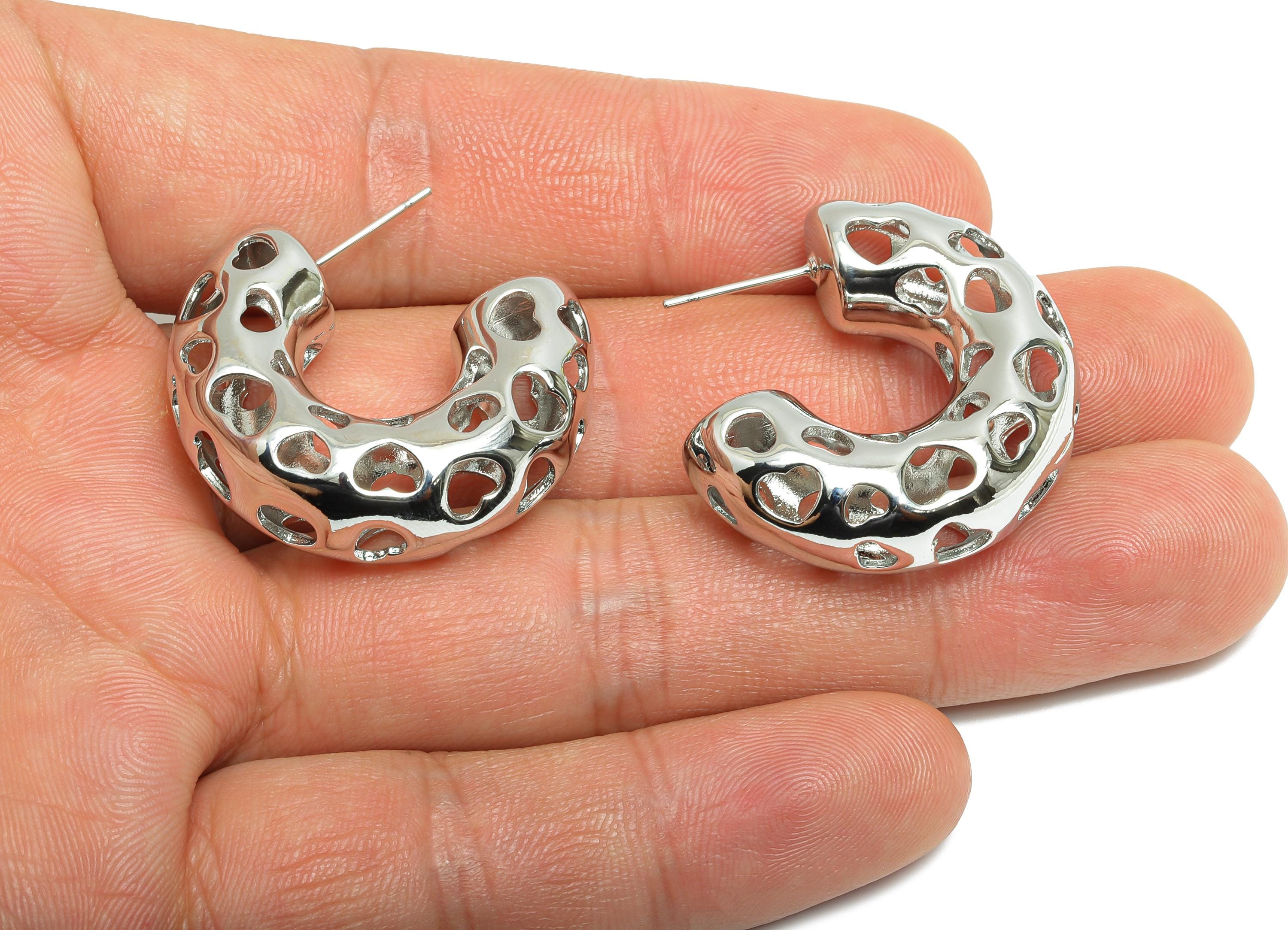 Heart Hoop Earring Post - Brass Hollow Heart Earring - Artistic Earring Post - Trendy Hoop Earring - Bold Jewelry - 31x25x10mm - RGP9389S - DOMEDBAZAAR