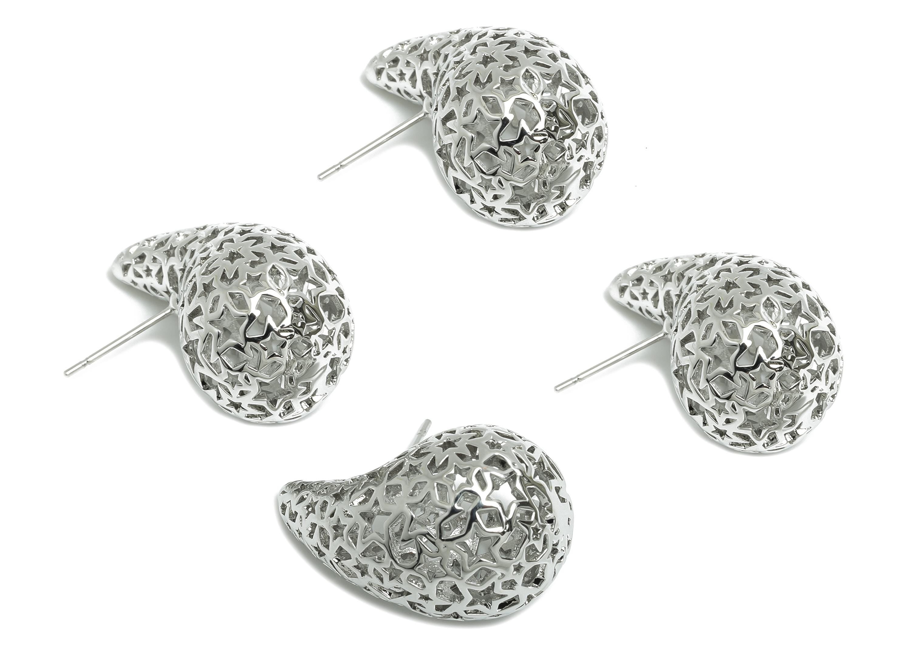 Star Earring Post - Brass Hollow Star Motif Earring - Artistic Earring Post - Trendy Intricate Earring - Bold Jewelry - 26x16x15mm -RGP9394S - DOMEDBAZAAR