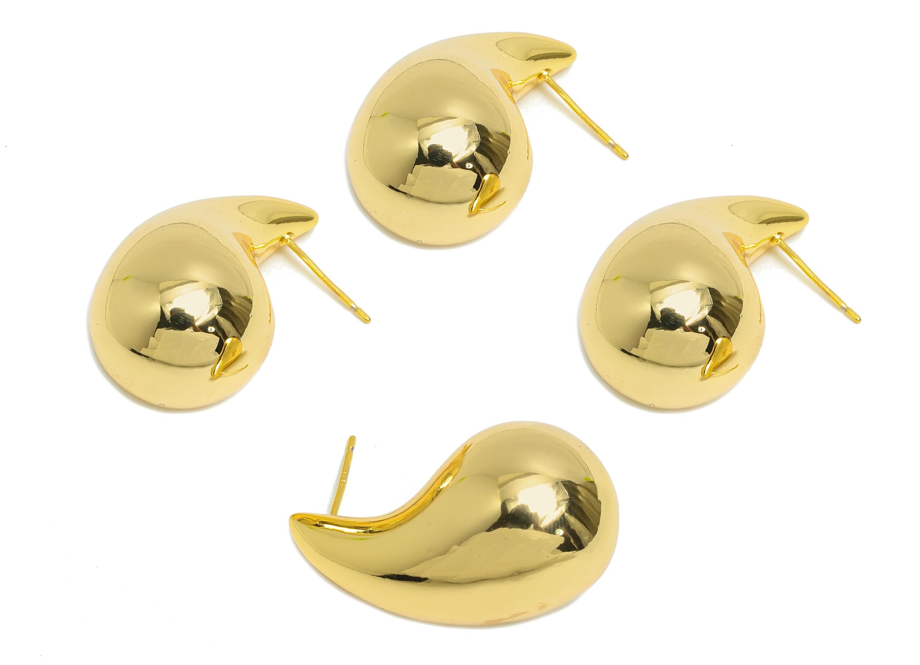 Teardrop Earring Post - Brass Sleek Earring Stud - Modern Teardrop Stud - Smooth Curved Jewelry - Polished Jewelry - 33x17x17.3mm - RGP9409 - DOMEDBAZAAR