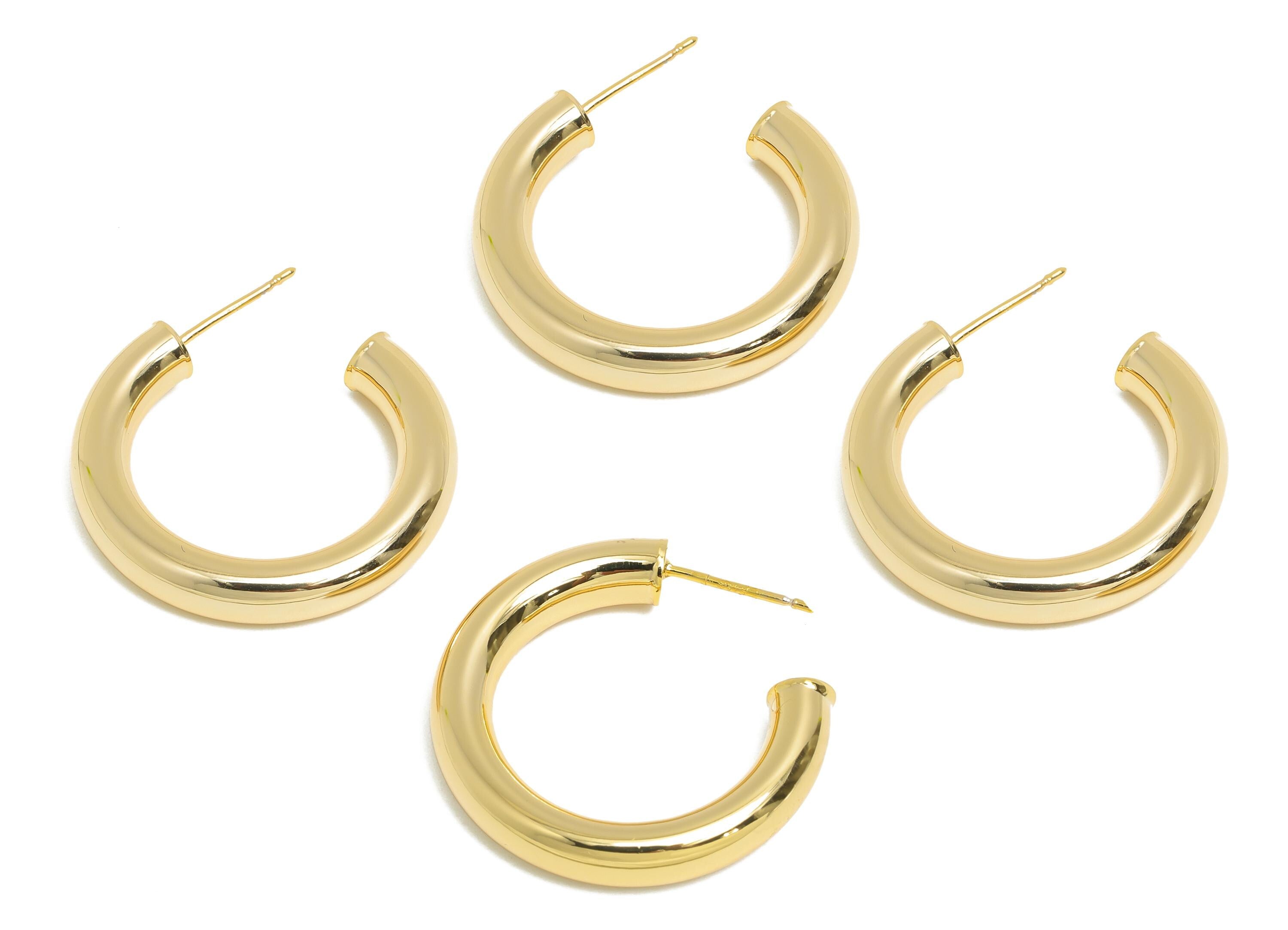 Chunky Hoop Earring Post - Brass Minimalist Hoop Earring - Modern Gold Earring - Polished Gold Finish - Gold Jewelry - 30x27x5mm - RGP9413 - DOMEDBAZAAR