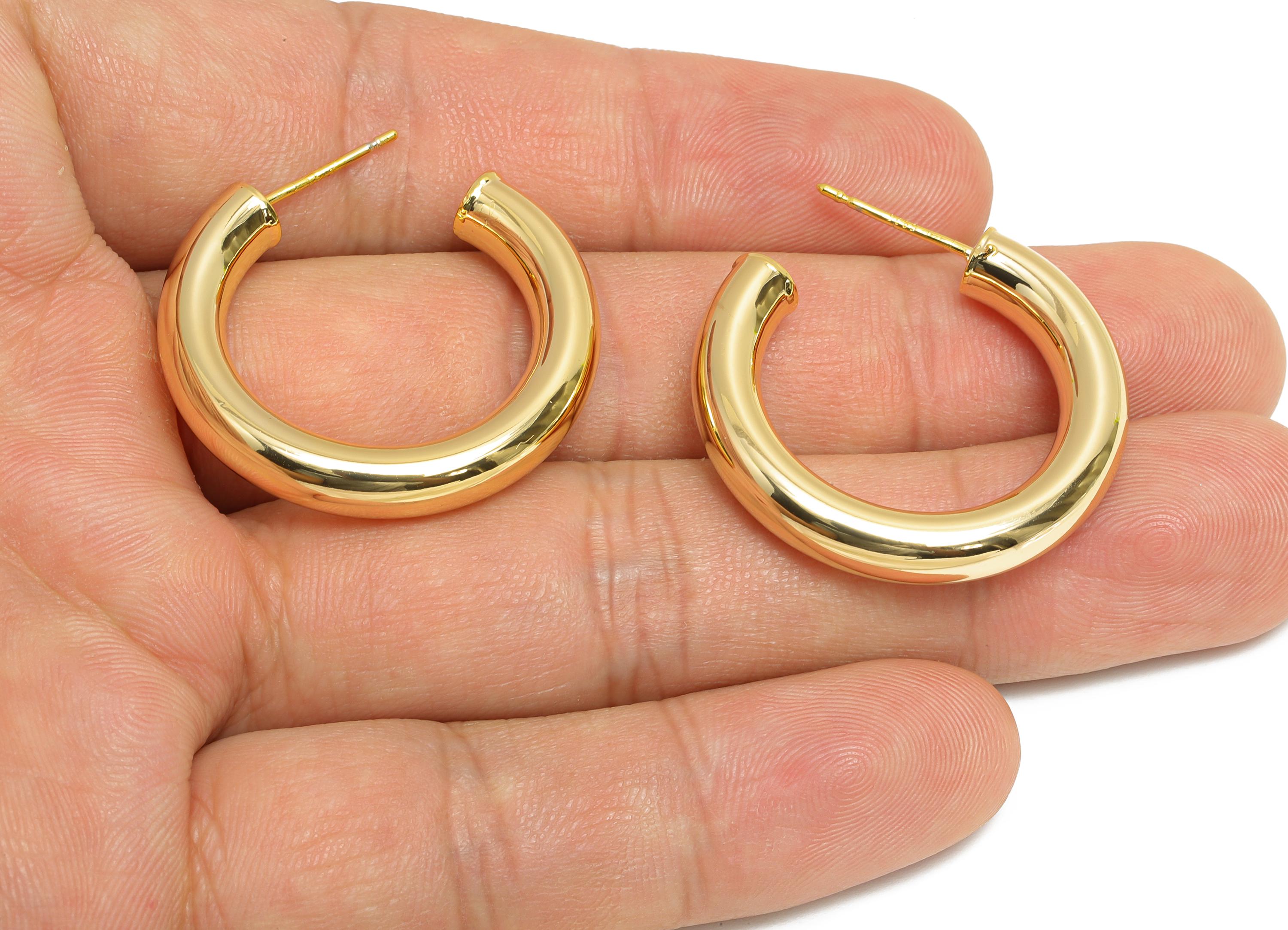 Chunky Hoop Earring Post - Brass Minimalist Hoop Earring - Modern Gold Earring - Polished Gold Finish - Gold Jewelry - 30x27x5mm - RGP9413 - DOMEDBAZAAR