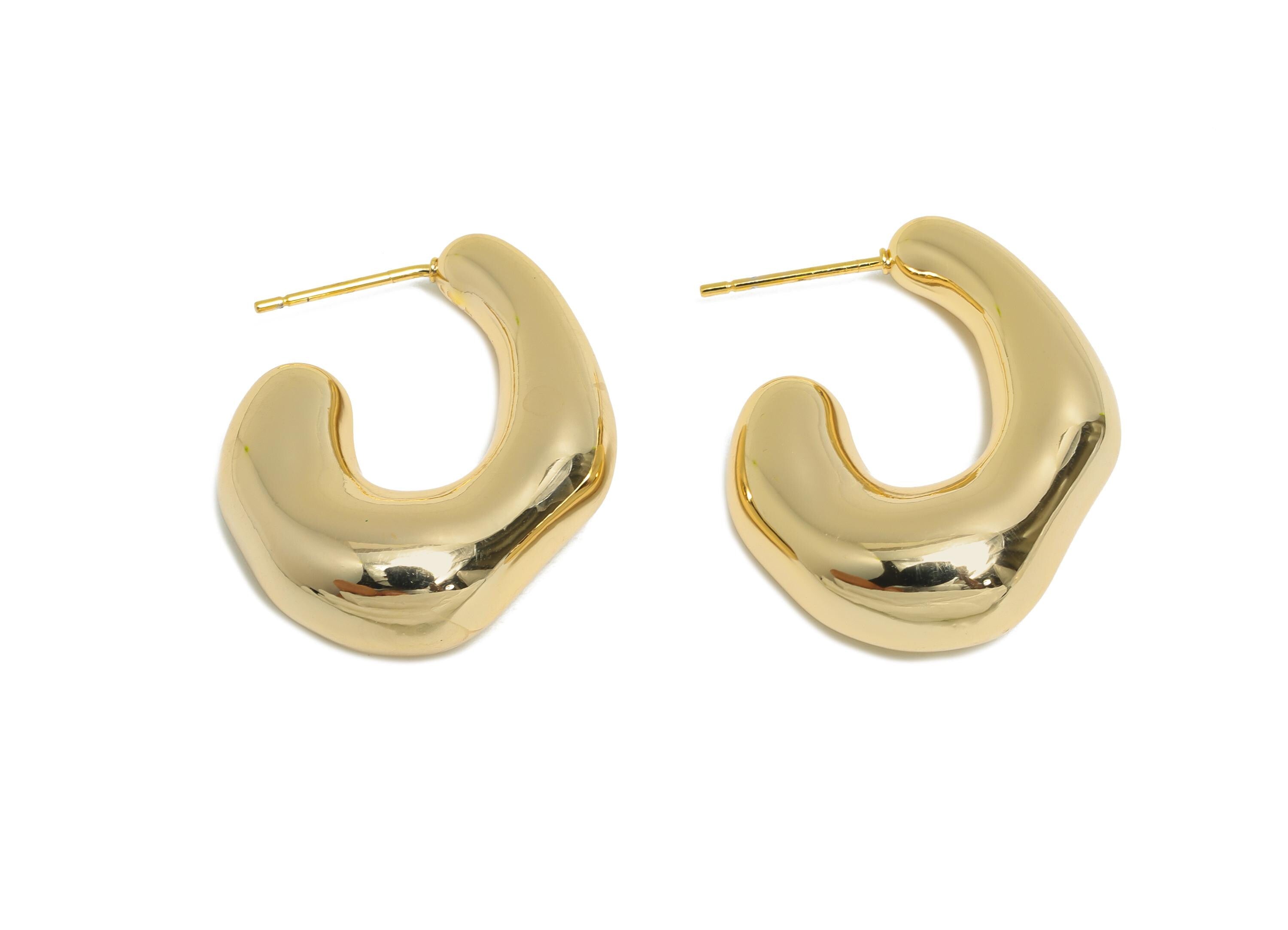 Abstract Gold Hoop Earring - Brass Minimalist Hoop Earring - Modern Gold Earring - Polished Gold Finish - Gold Jewelry - 33x25x9mm - RGP9414 - DOMEDBAZAAR